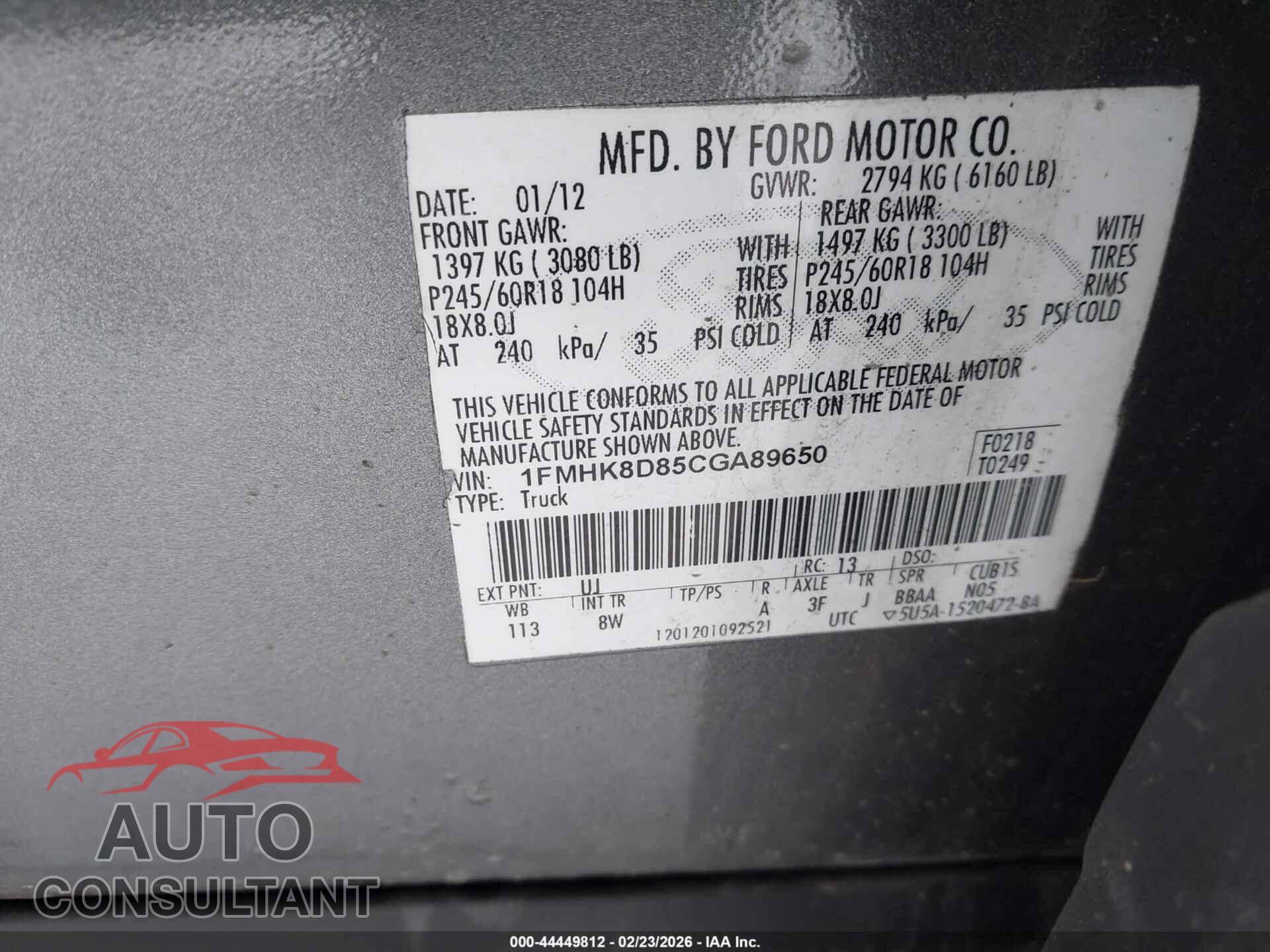 FORD EXPLORER 2012 - 1FMHK8D85CGA89650