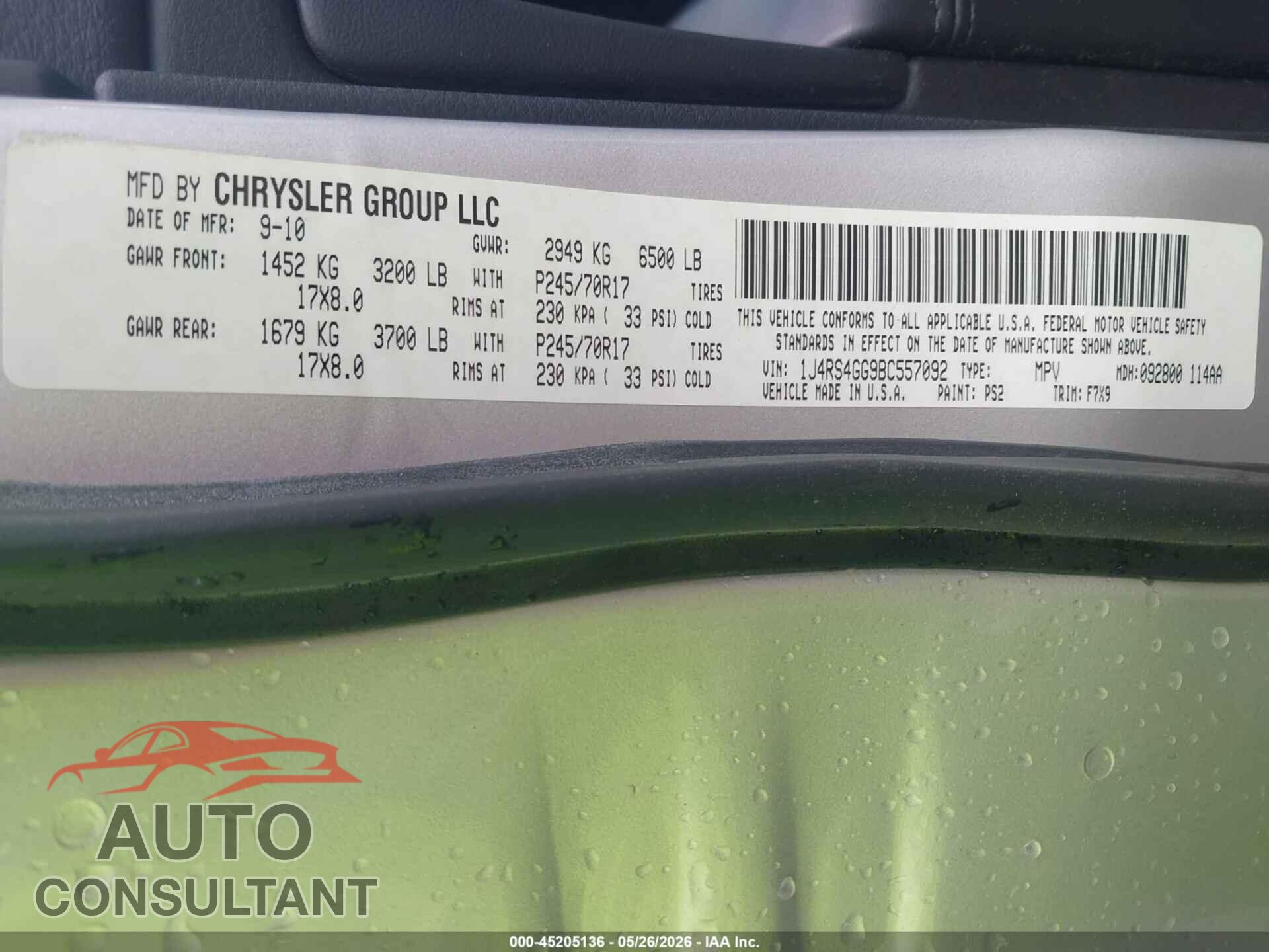 JEEP GRAND CHEROKEE 2011 - 1J4RS4GG9BC557092