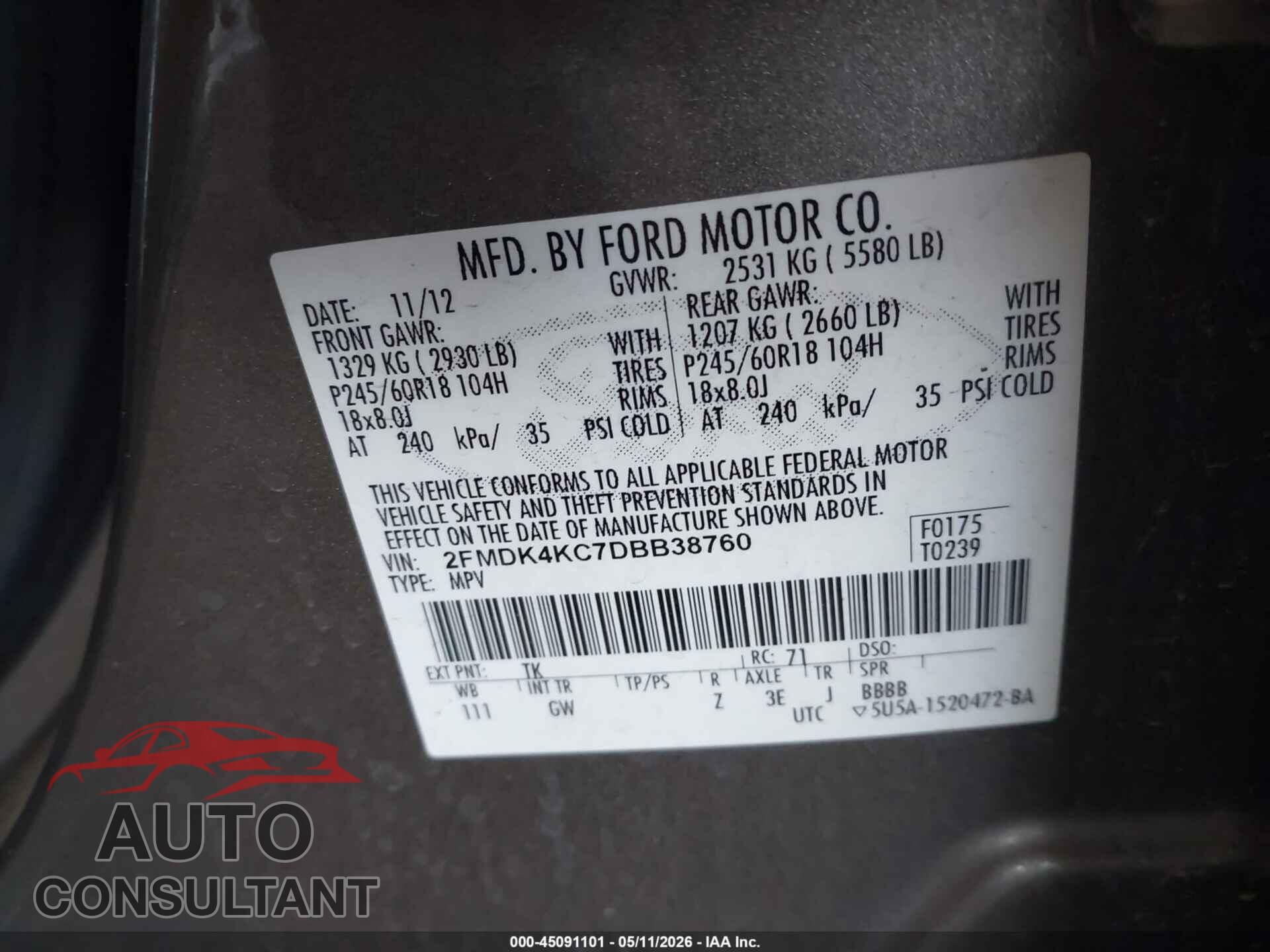 FORD EDGE 2013 - 2FMDK4KC7DBB38760