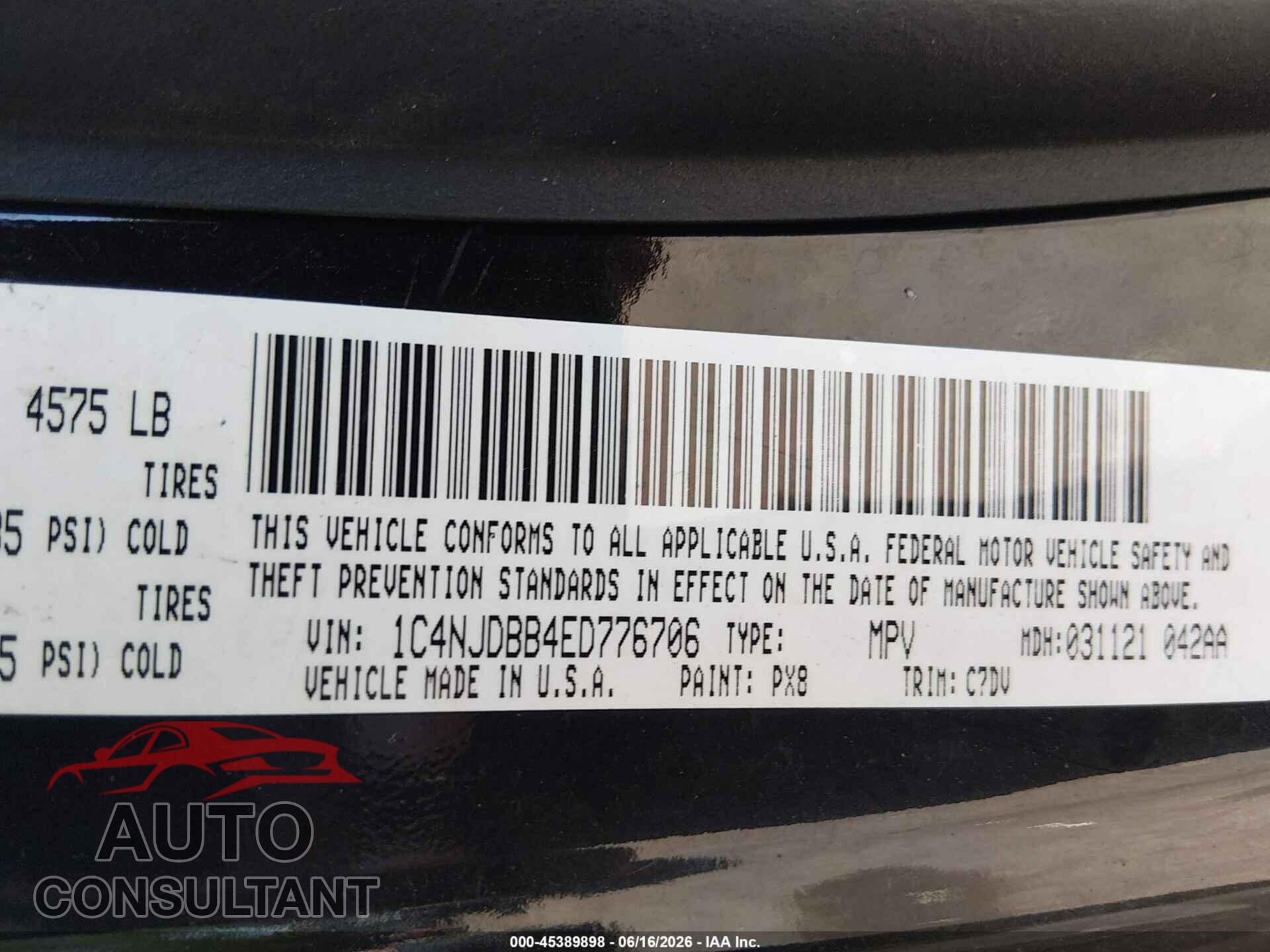 JEEP COMPASS 2014 - 1C4NJDBB4ED776706