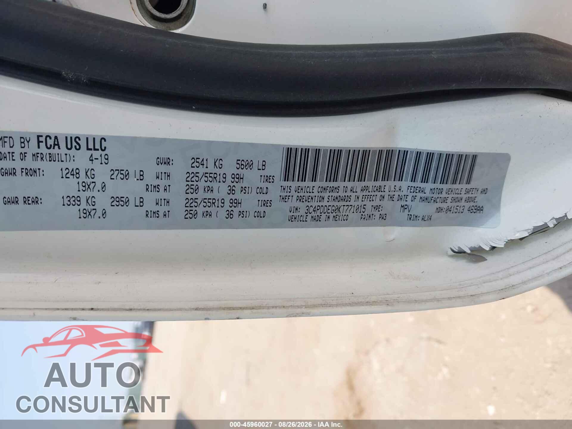DODGE JOURNEY 2019 - 3C4PDDEG0KT771015