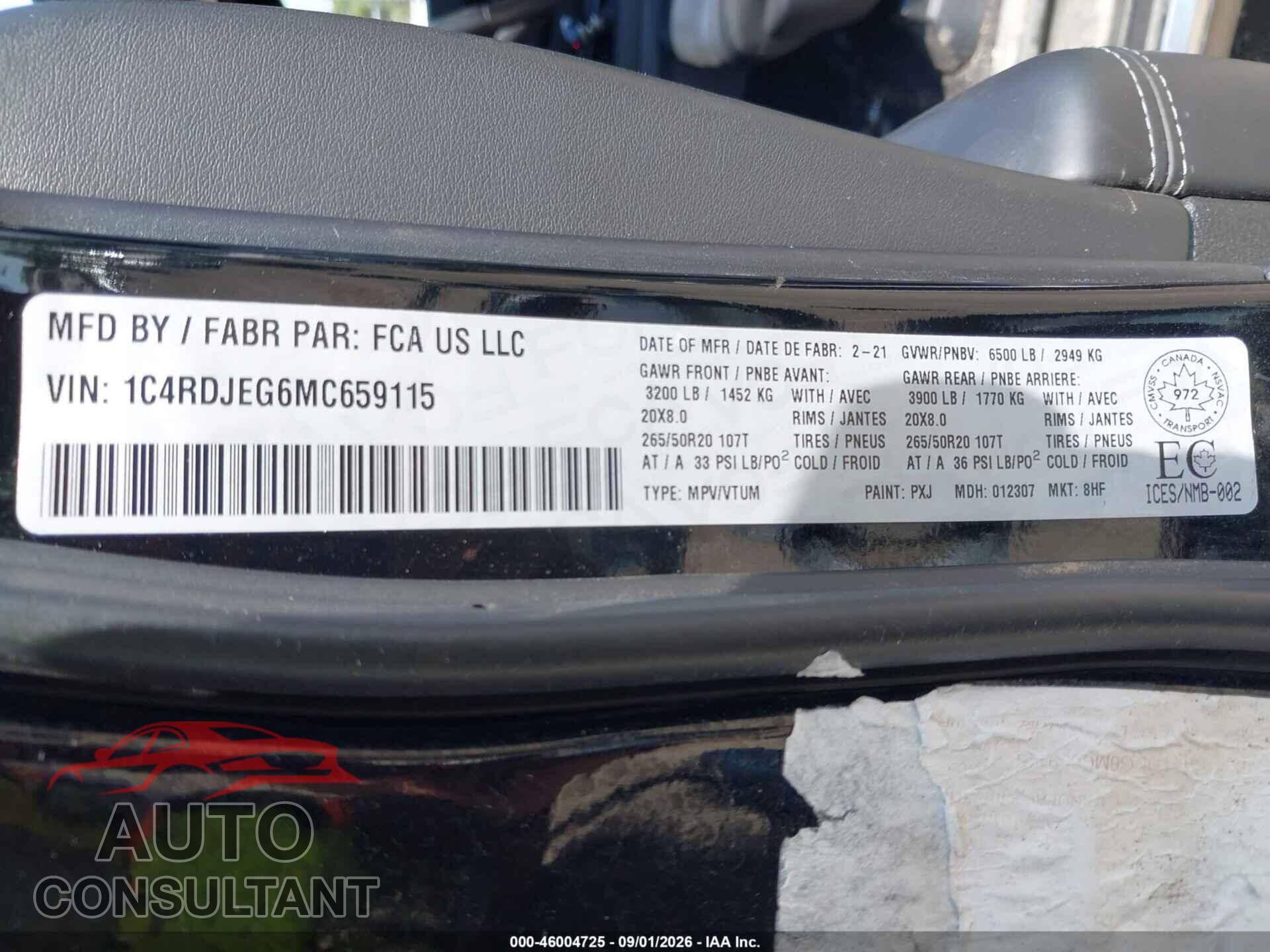 DODGE DURANGO 2021 - 1C4RDJEG6MC659115