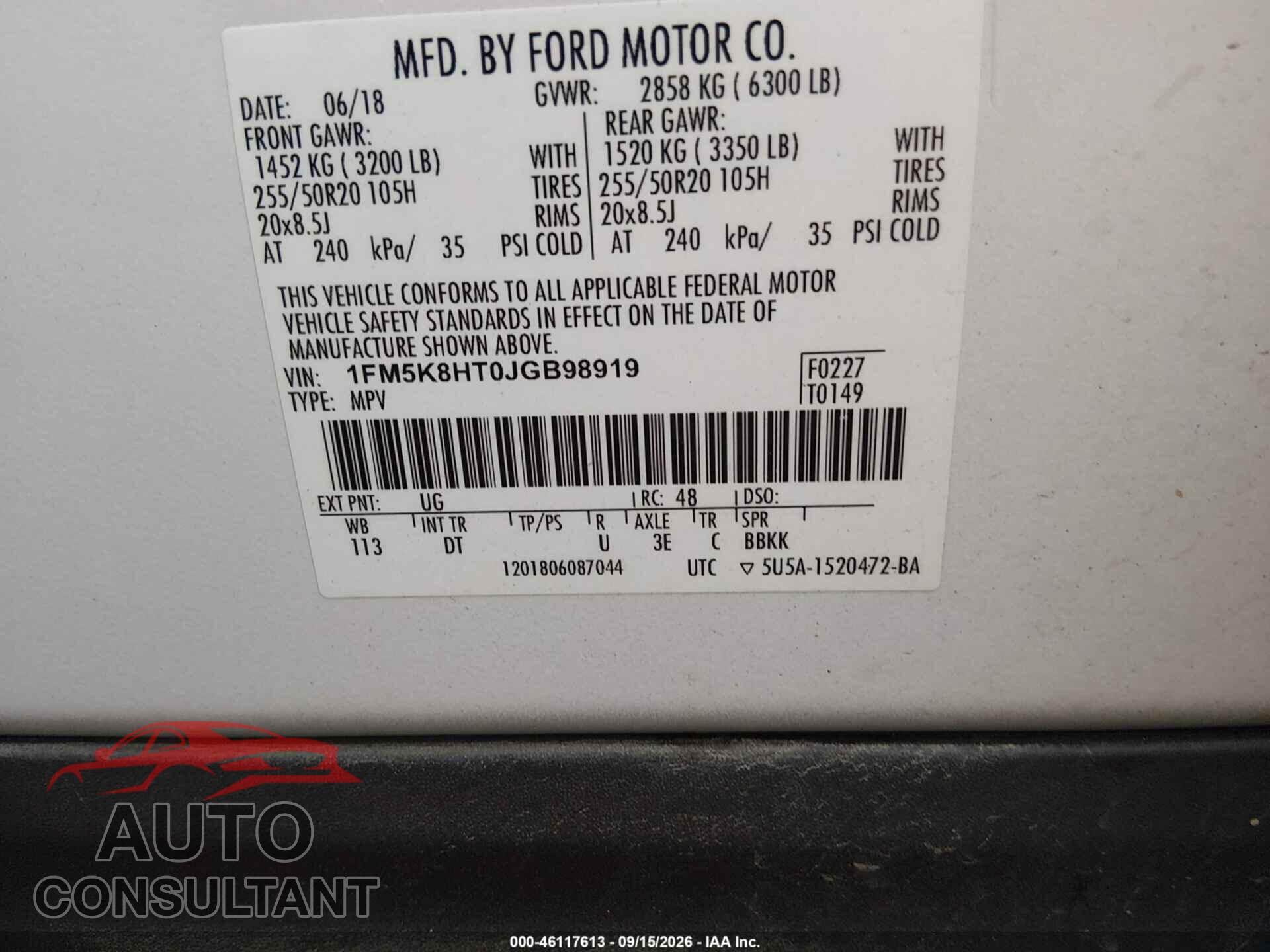 FORD EXPLORER 2018 - 1FM5K8HT0JGB98919
