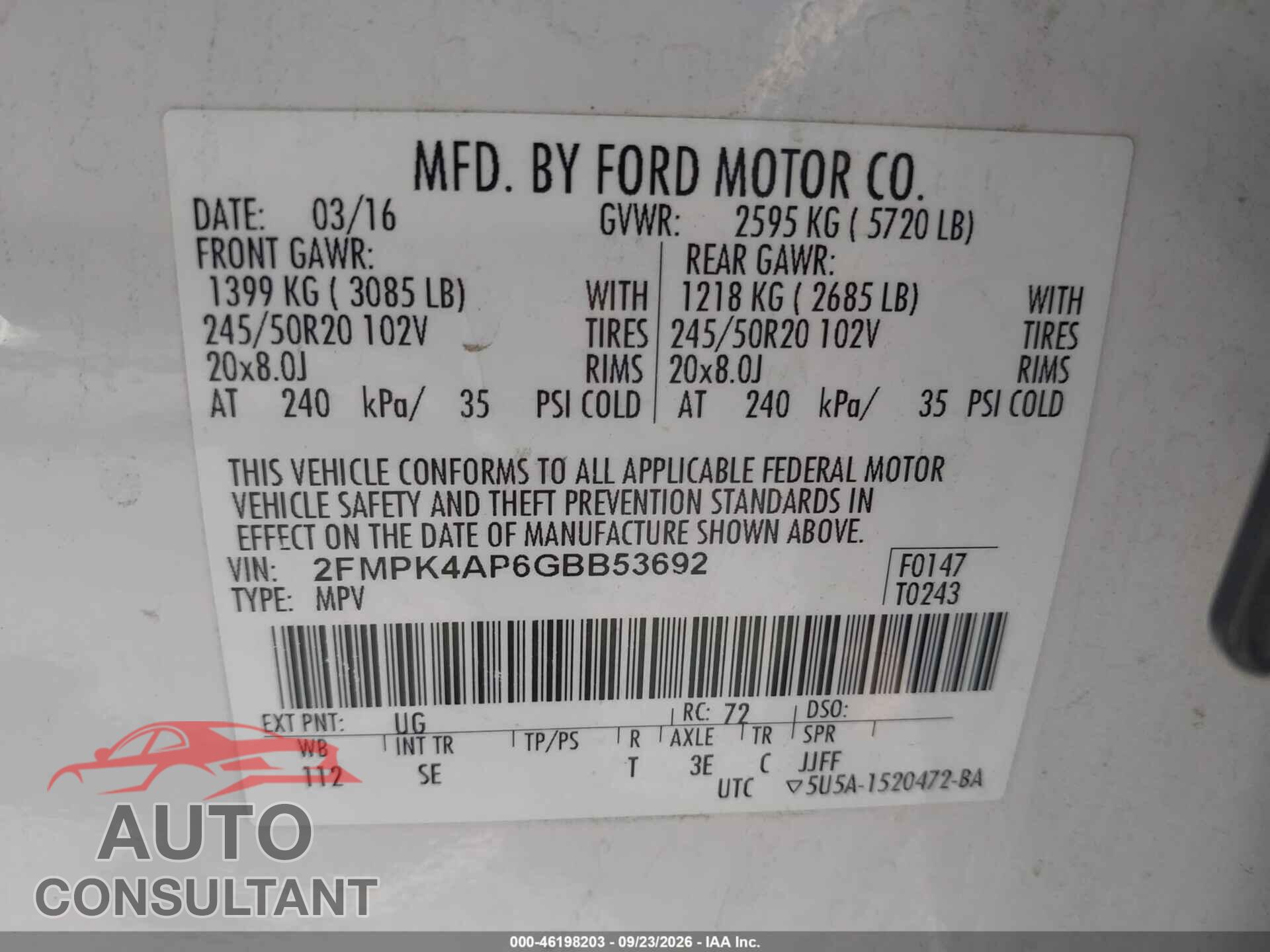 FORD EDGE 2016 - 2FMPK4AP6GBB53692