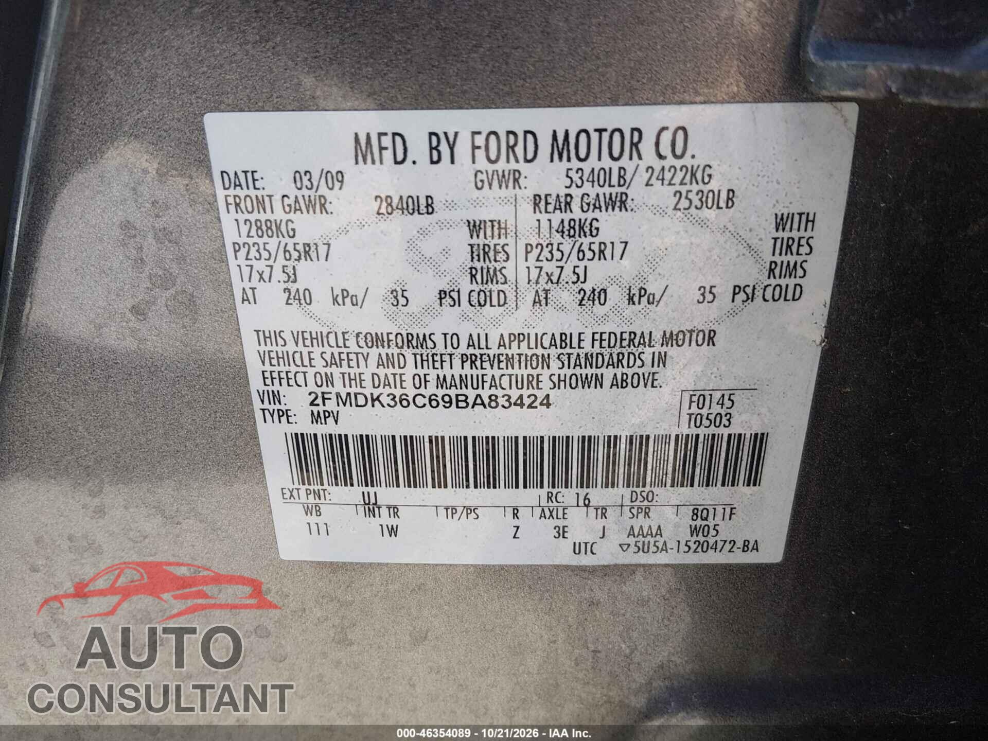 FORD EDGE 2009 - 2FMDK36C69BA83424