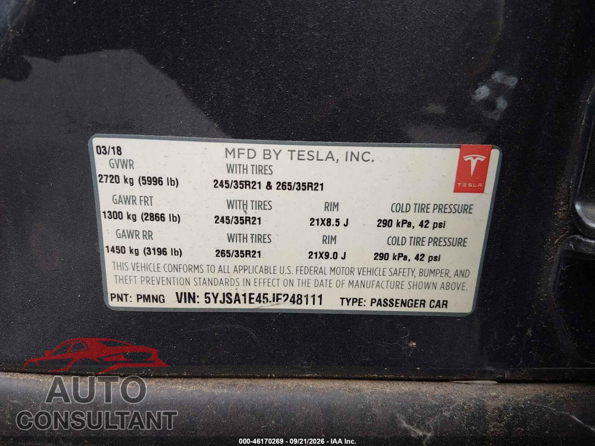 TESLA MODEL S 2018 - 5YJSA1E45JF248111