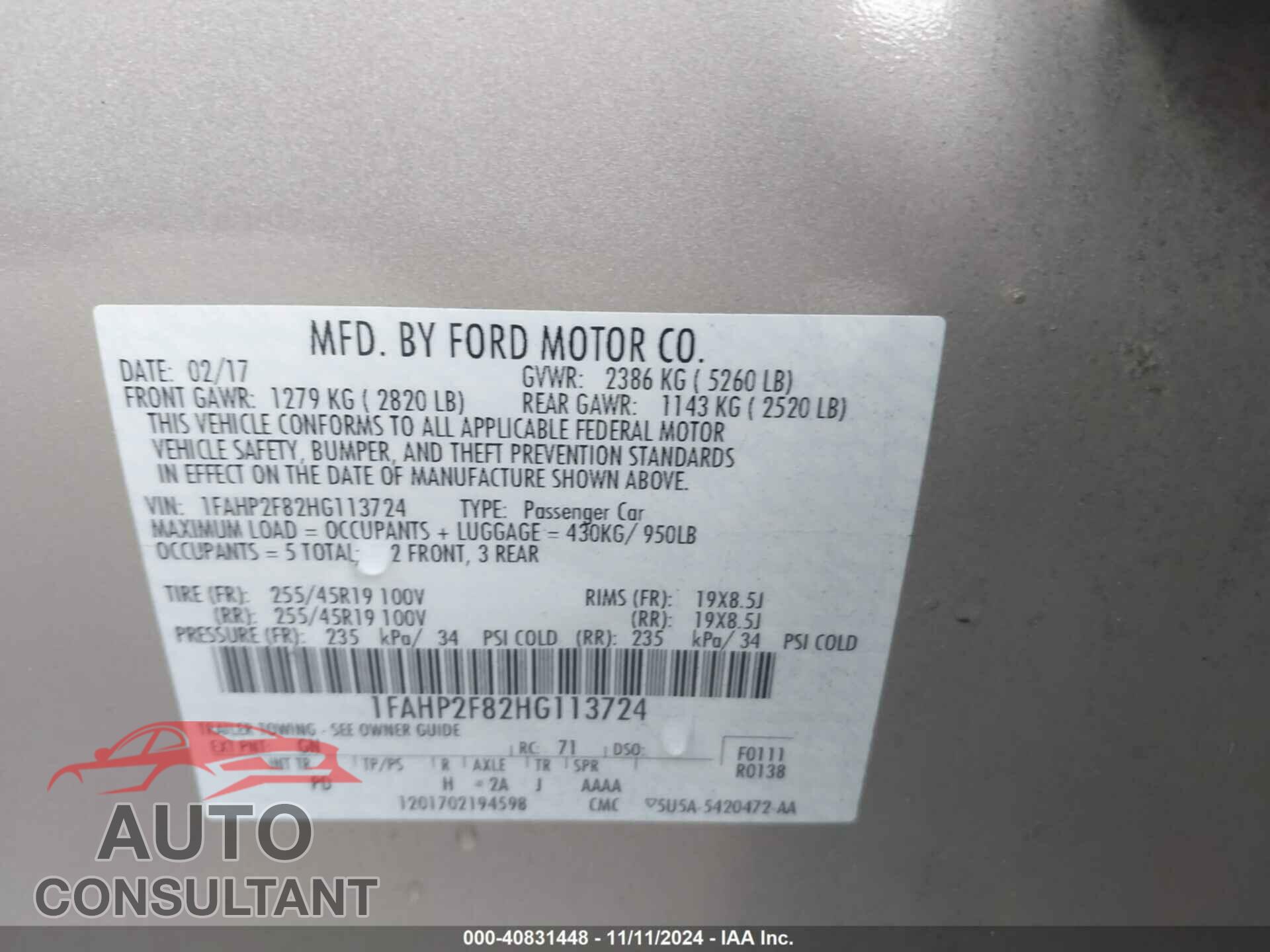 FORD TAURUS 2017 - 1FAHP2F82HG113724