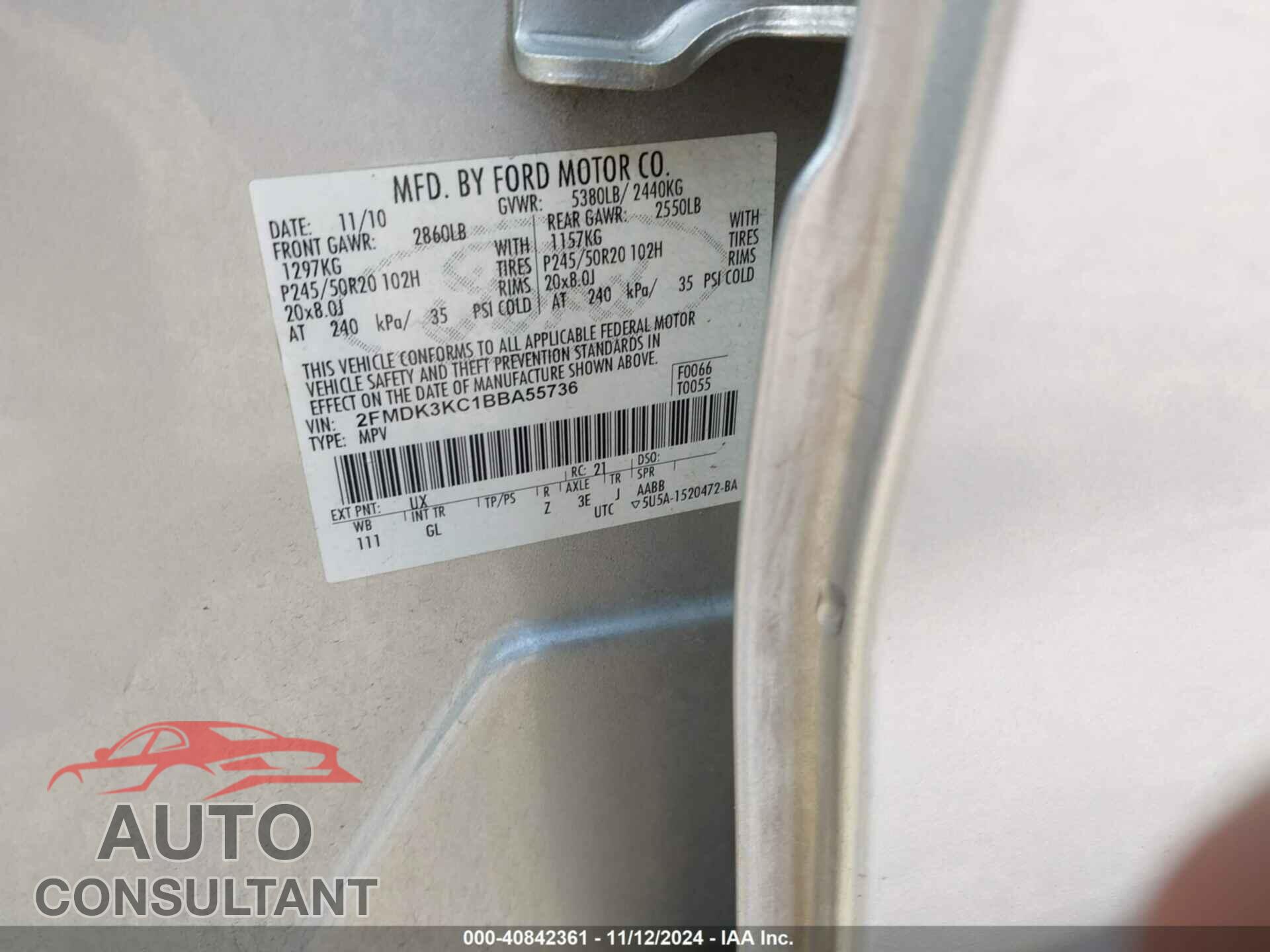 FORD EDGE 2011 - 2FMDK3KC1BBA55736