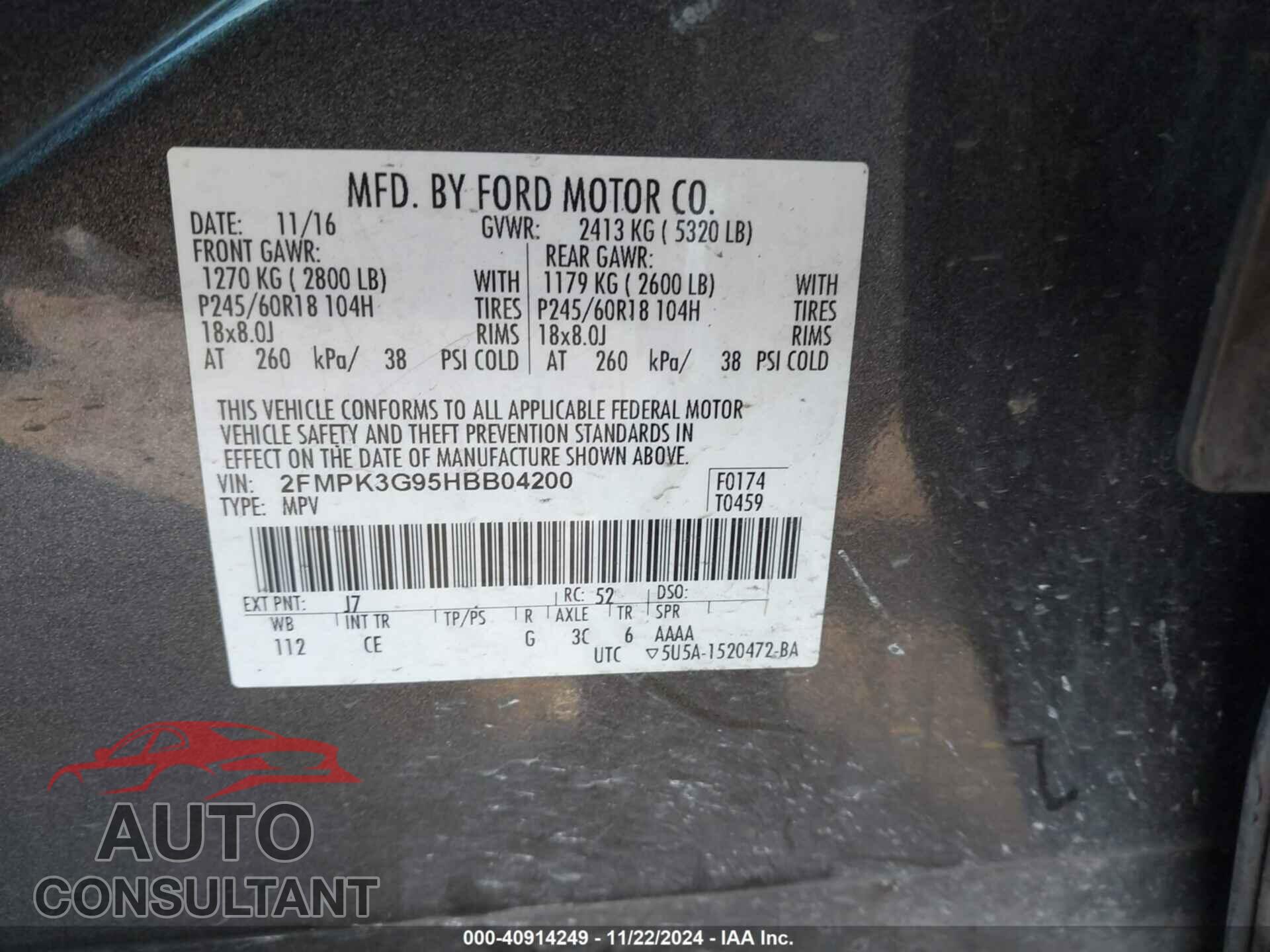 FORD EDGE 2017 - 2FMPK3G95HBB04200