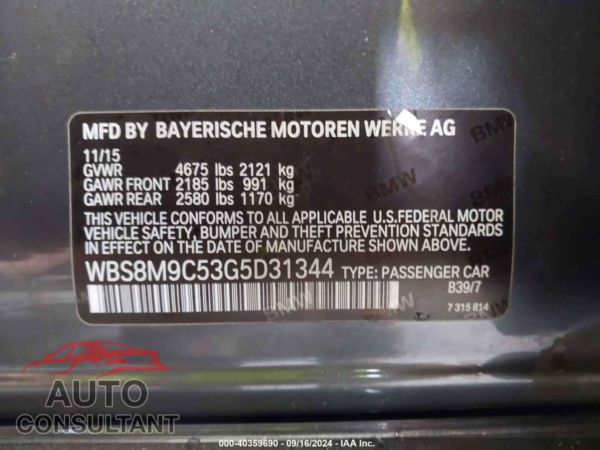 BMW M3 2016 - WBS8M9C53G5D31344
