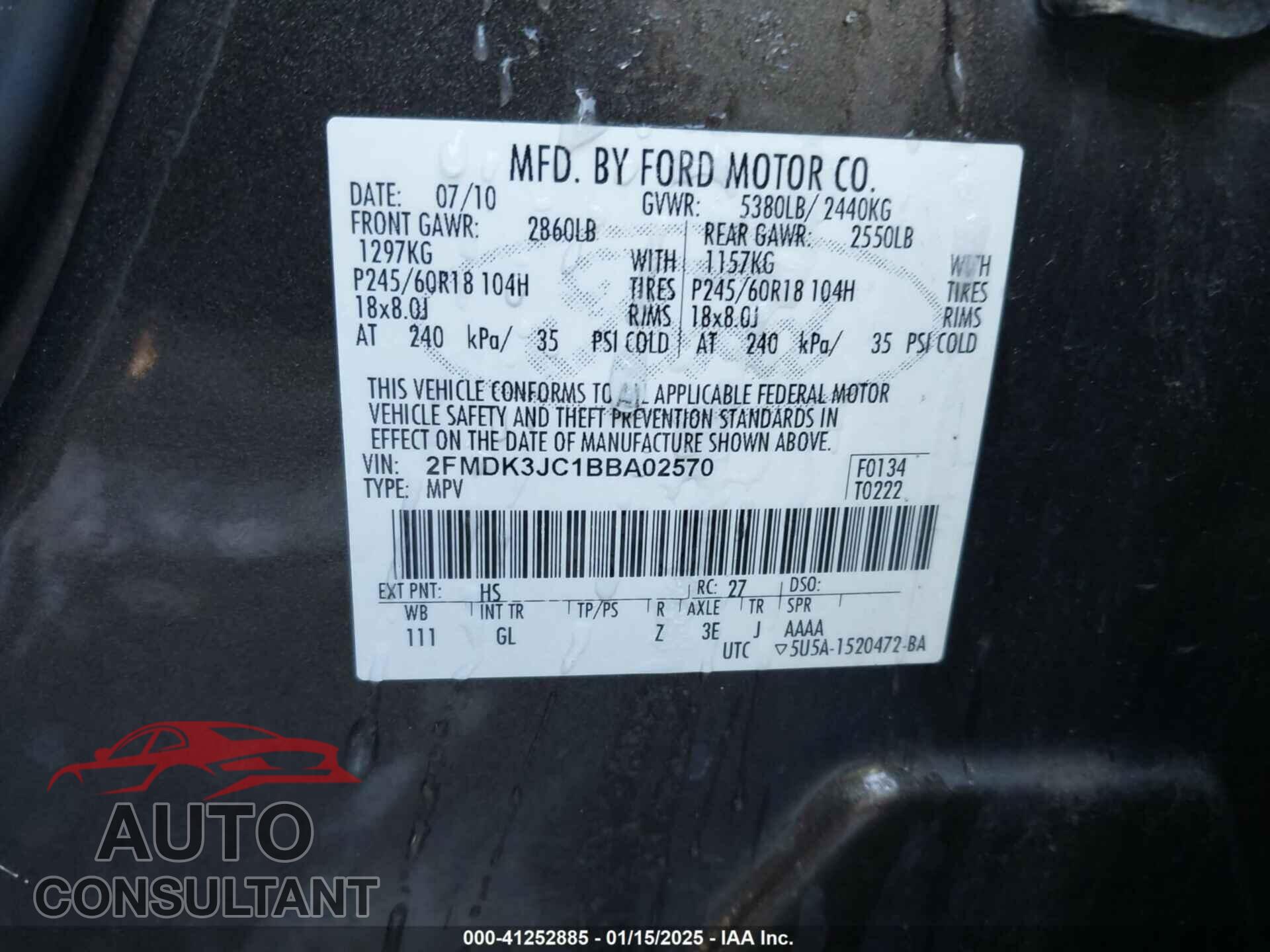 FORD EDGE 2011 - 2FMDK3JC1BBA02570