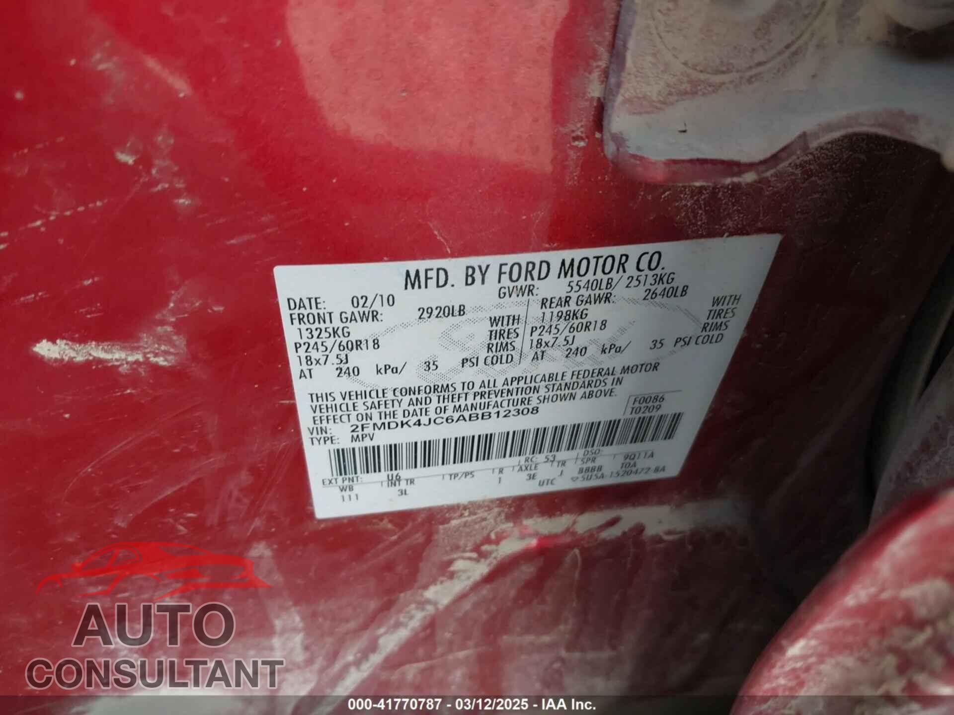 FORD EDGE 2010 - 2FMDK4JC6ABB12308