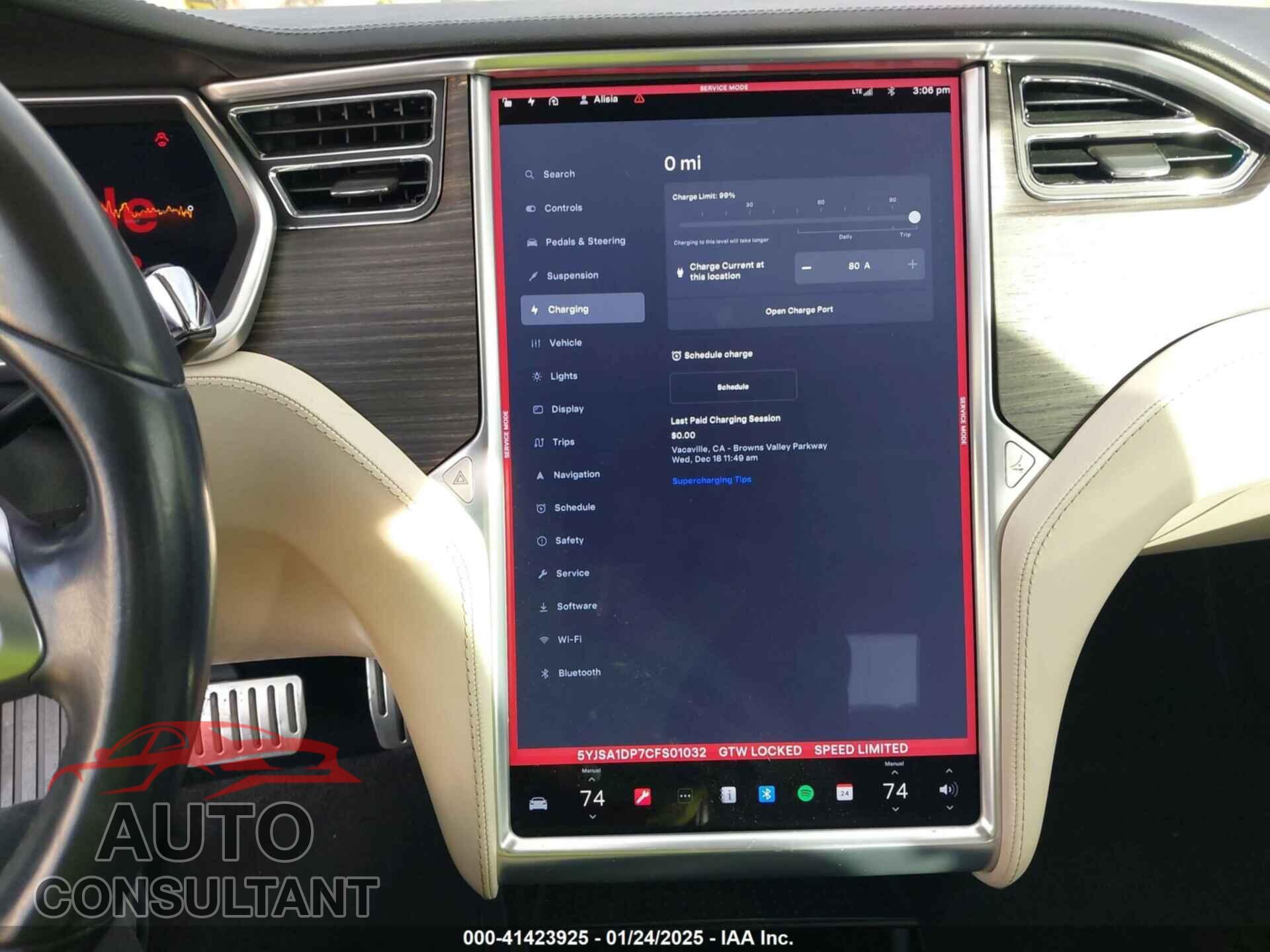 TESLA MODEL S 2012 - 5YJSA1DP7CFS01032