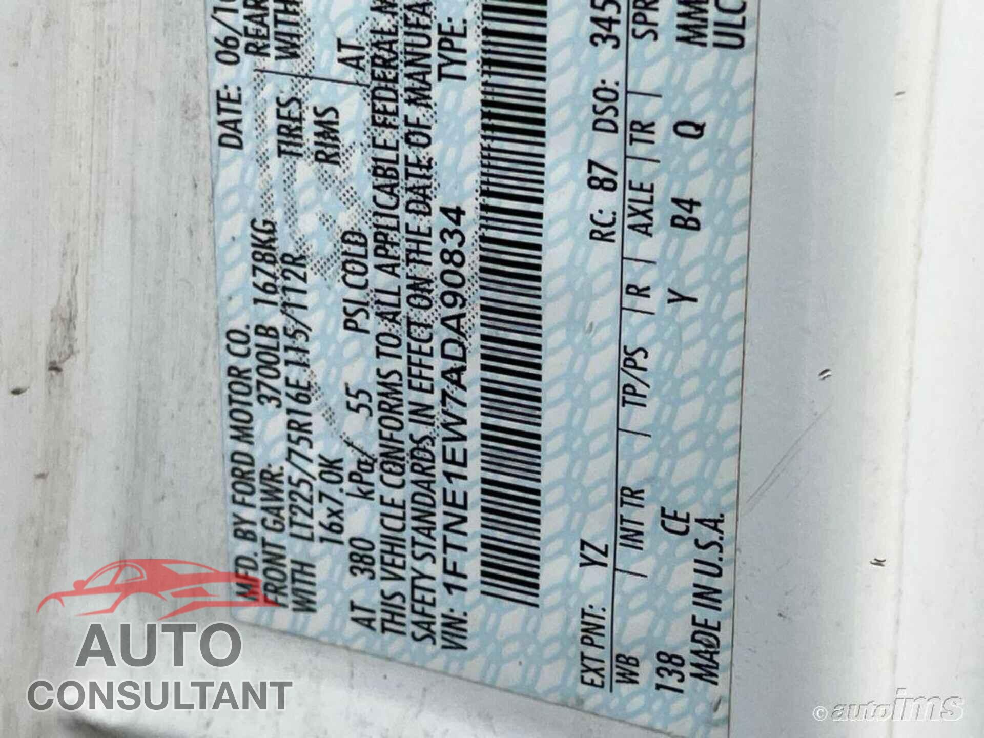 FORD E-150 2010 - 1FTNE1EW7ADA90834