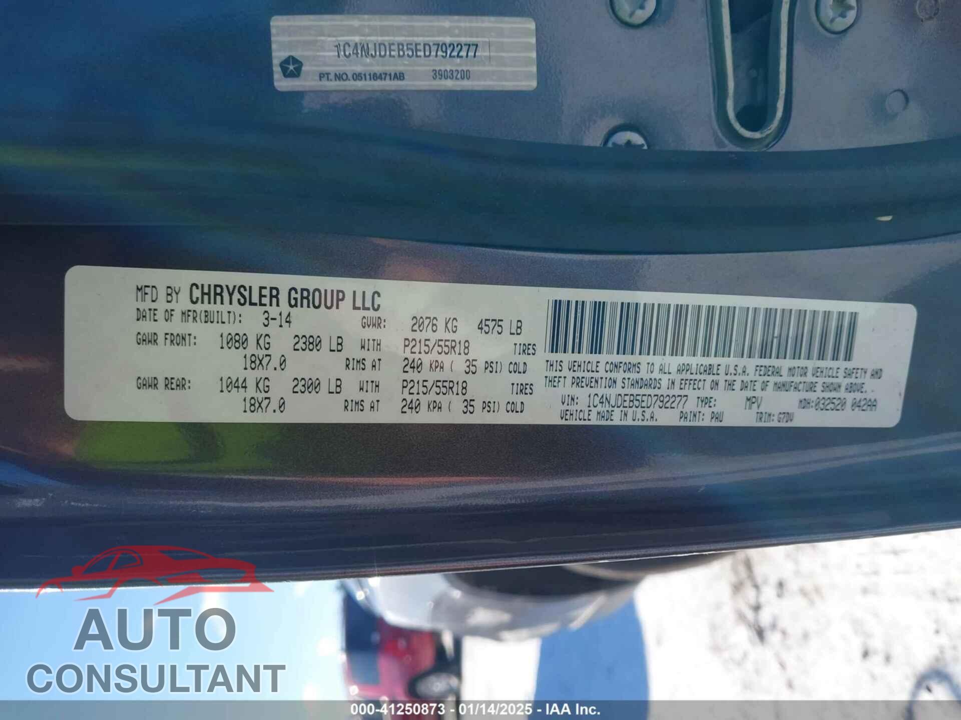 JEEP COMPASS 2014 - 1C4NJDEB5ED792277