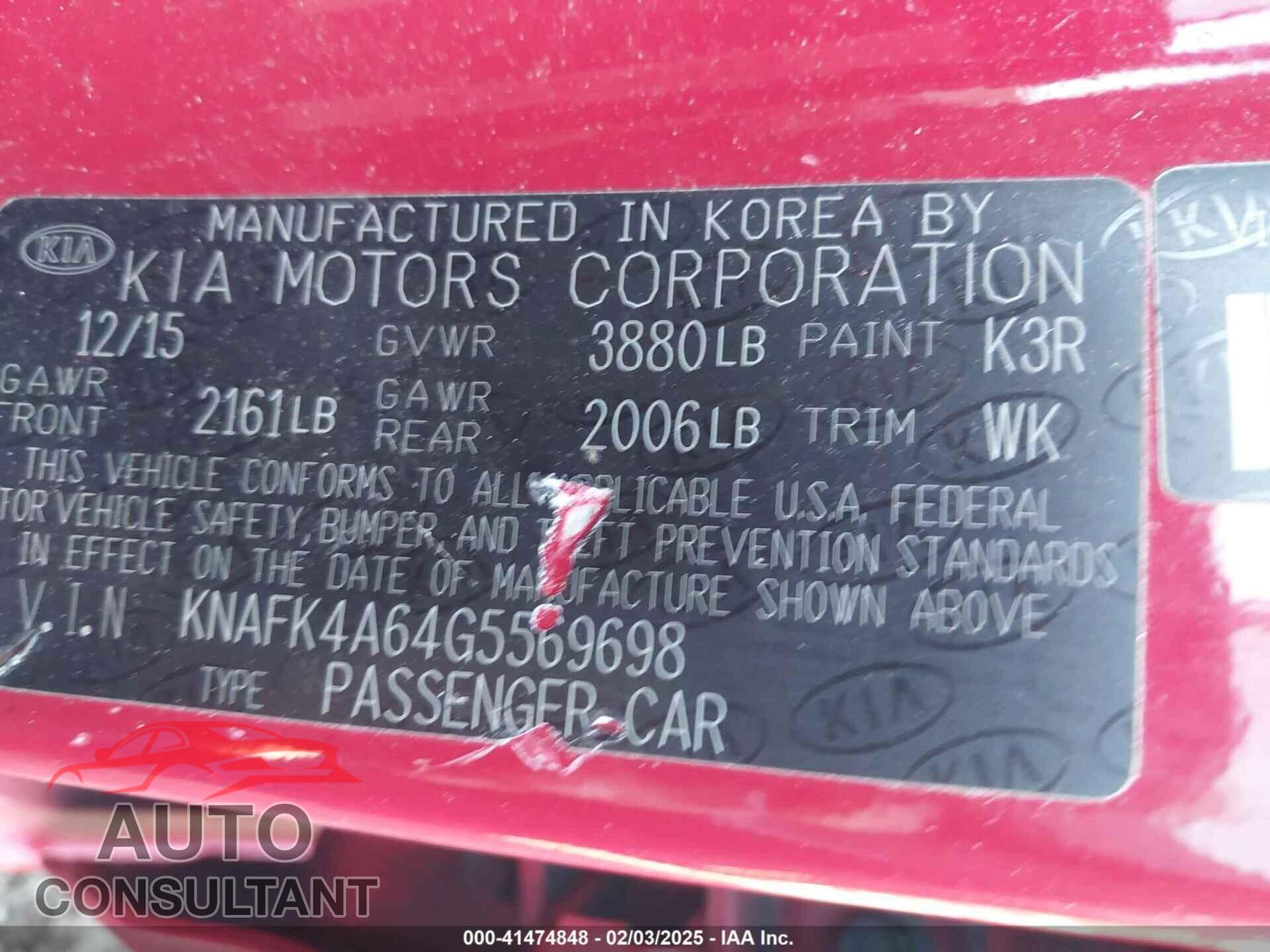 KIA FORTE 2016 - KNAFK4A64G5569698