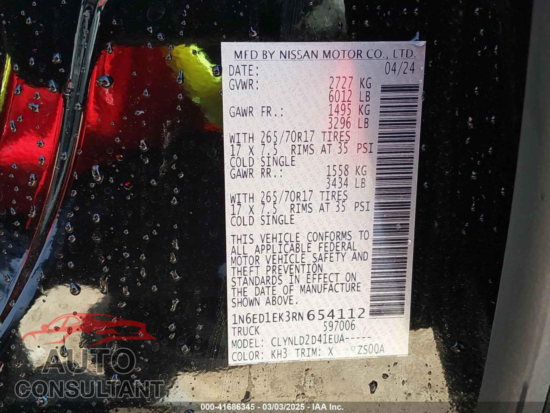 NISSAN FRONTIER 2024 - 1N6ED1EK3RN654112