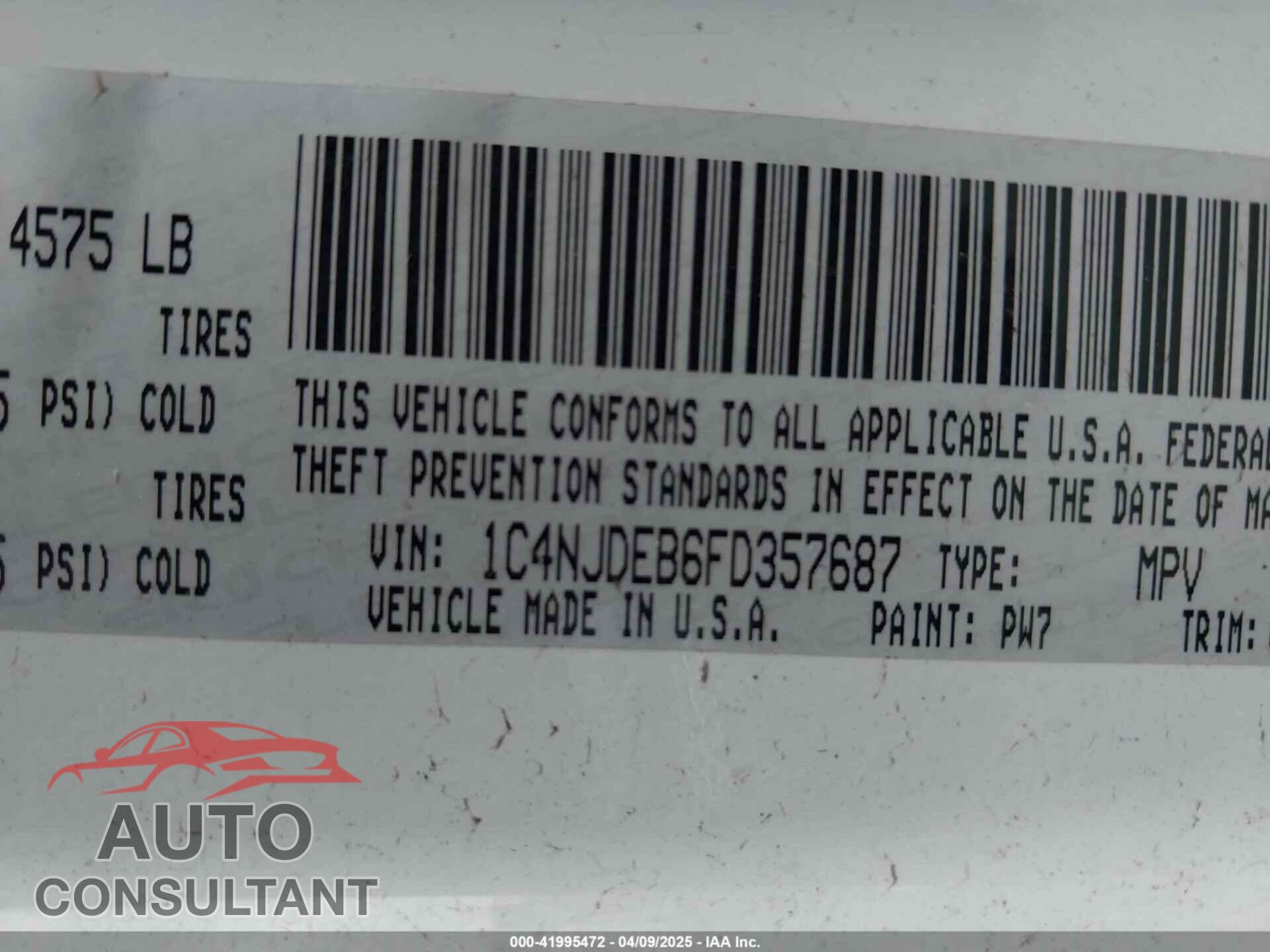 JEEP COMPASS 2015 - 1C4NJDEB6FD357687