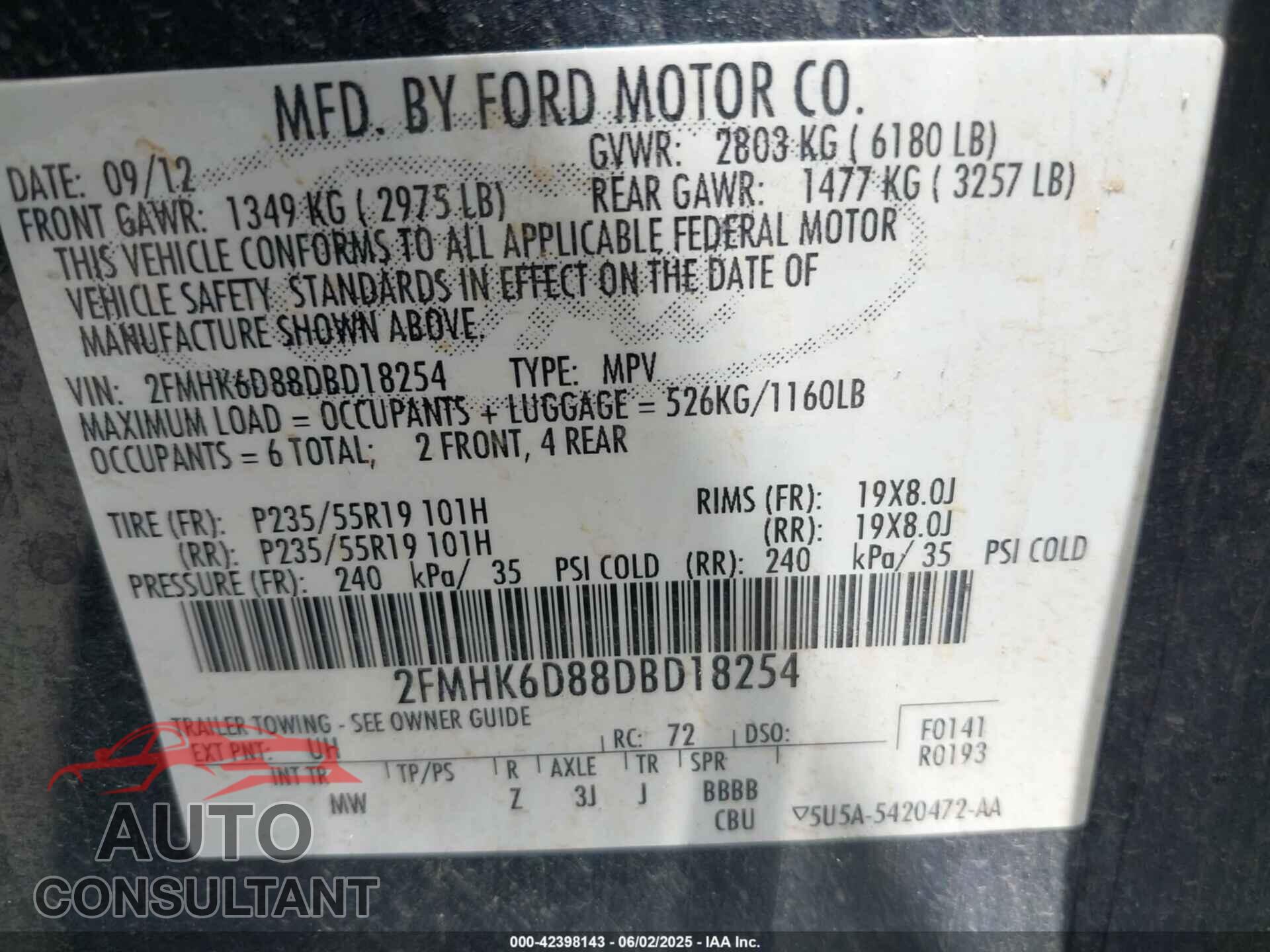 FORD FLEX 2013 - 2FMHK6D88DBD18254