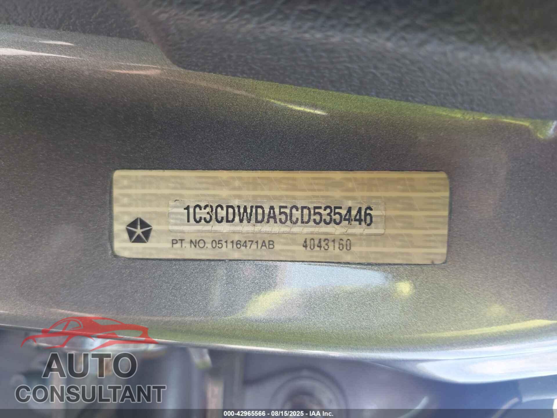 DODGE CALIBER 2012 - 1C3CDWDA5CD535446