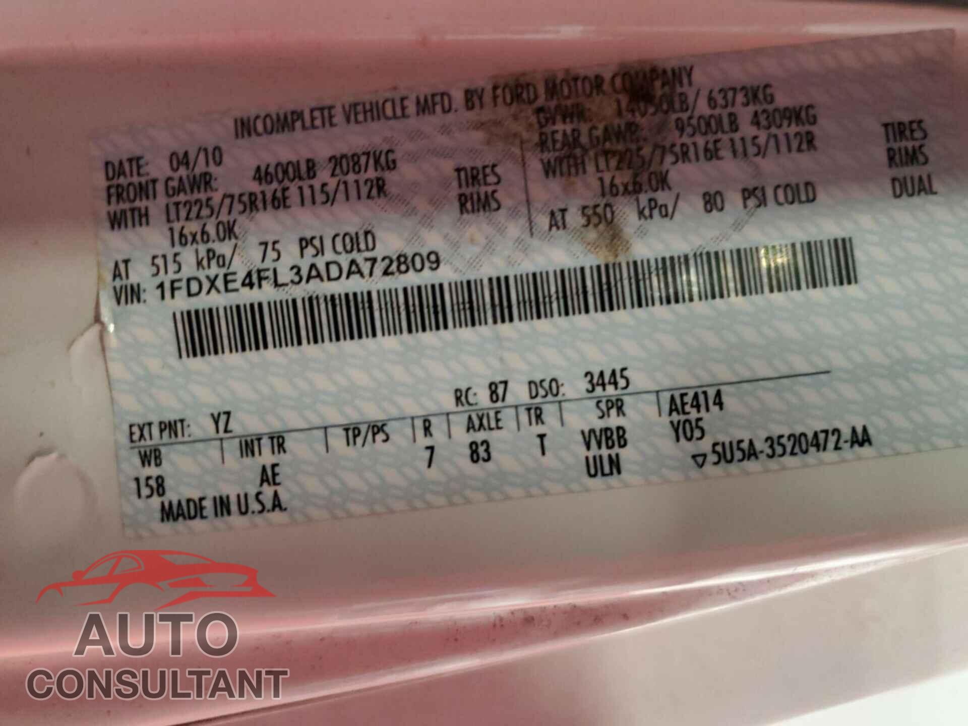 FORD ECONOLINE 2010 - 1FDXE4FL3ADA72809