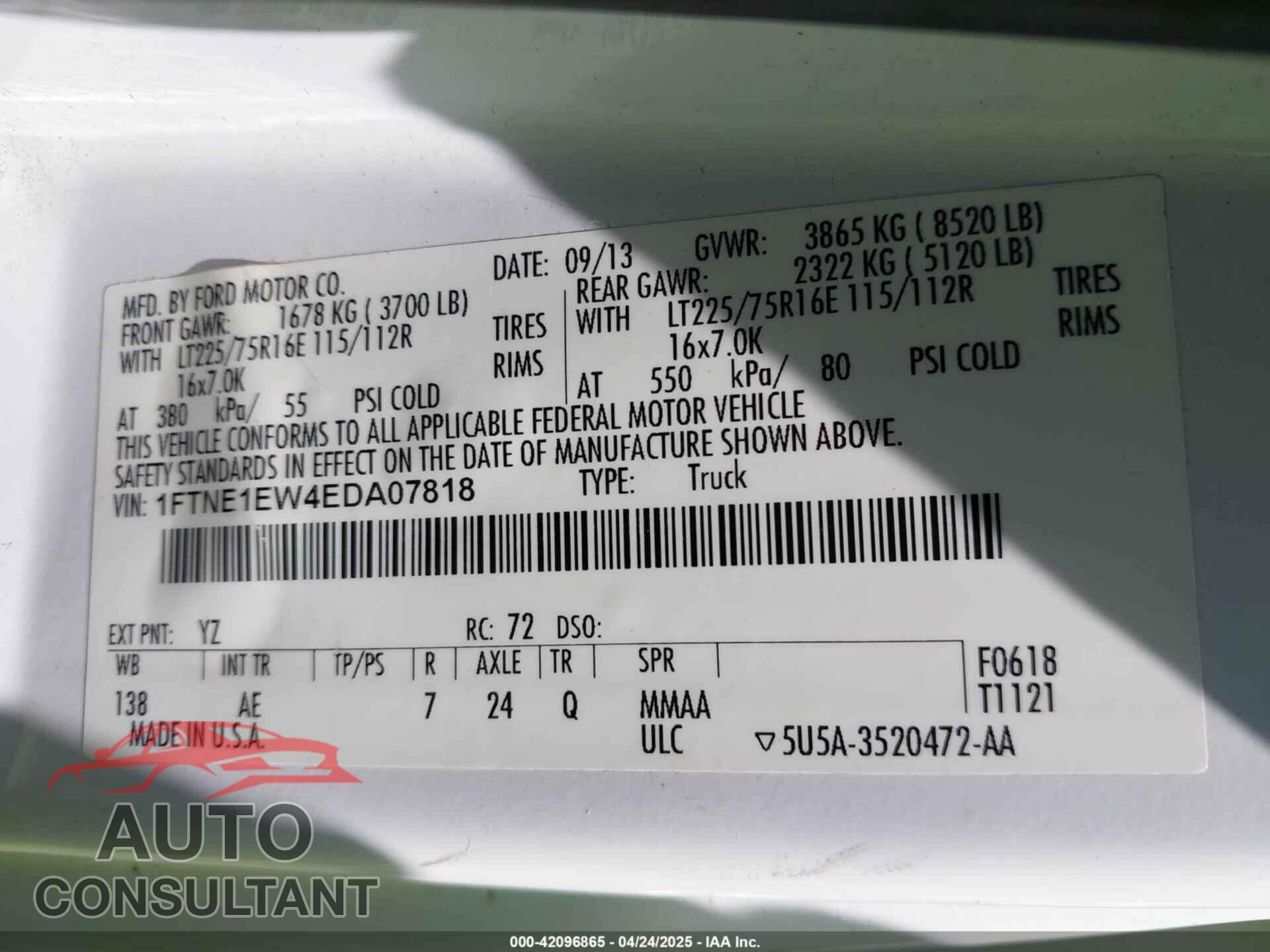 FORD E-150 2014 - 1FTNE1EW4EDA07818