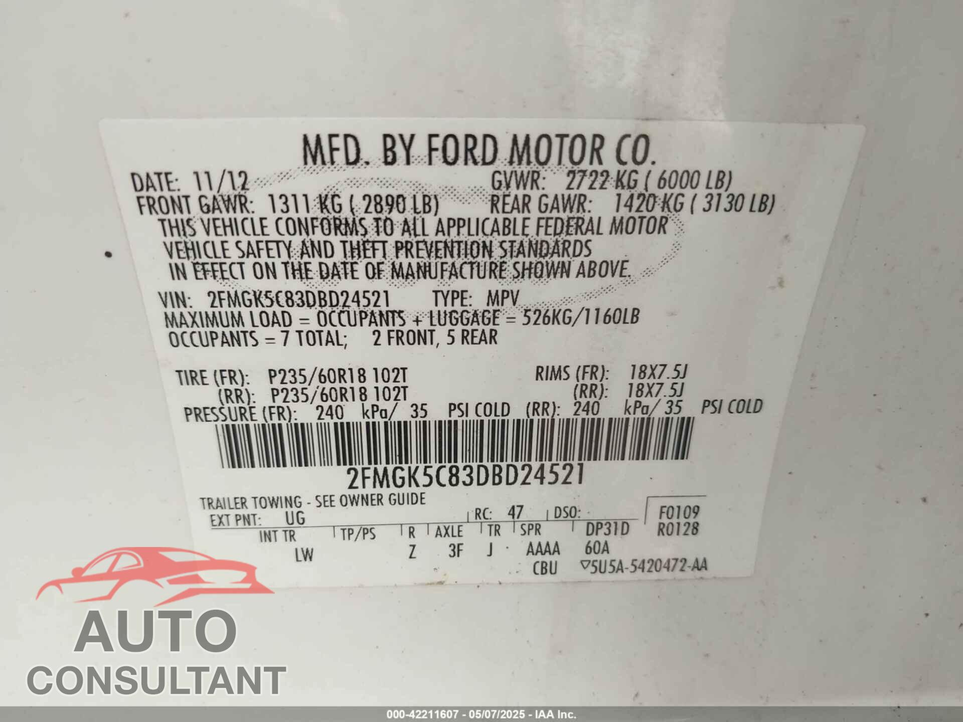 FORD FLEX 2013 - 2FMGK5C83DBD24521