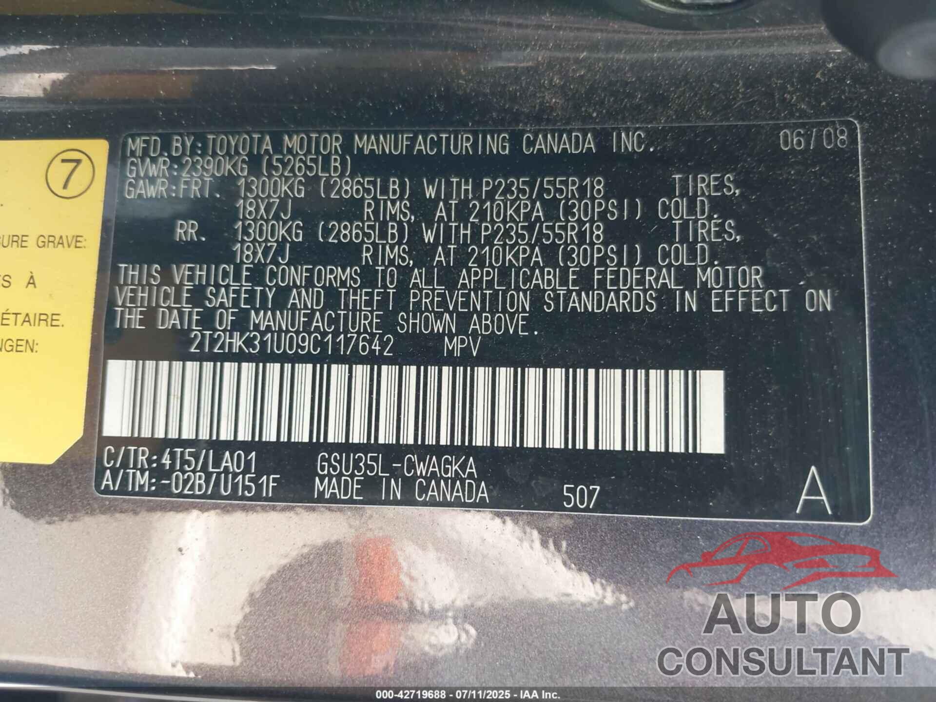 LEXUS RX 350 2009 - 2T2HK31U09C117642