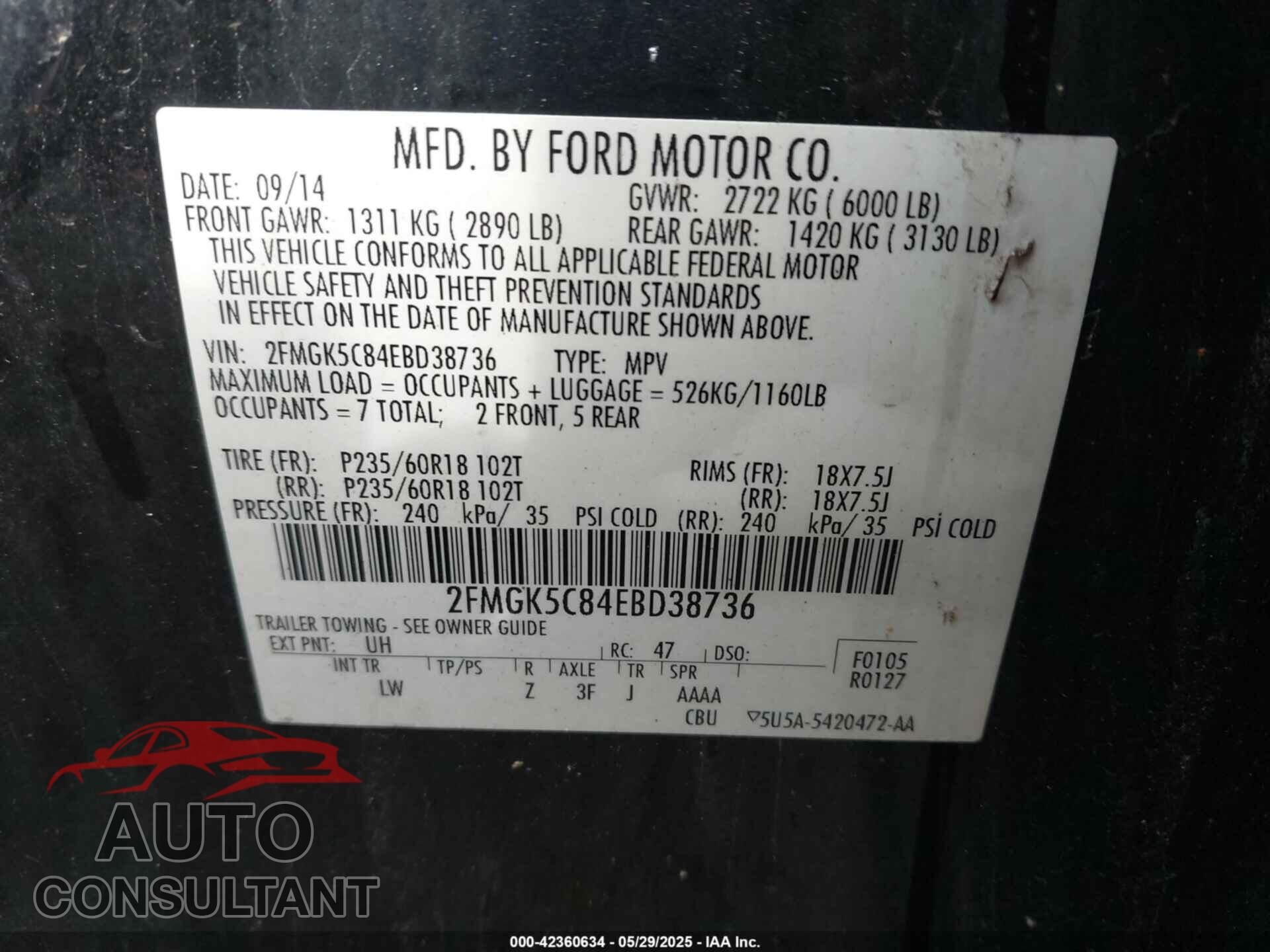 FORD FLEX 2014 - 2FMGK5C84EBD38736