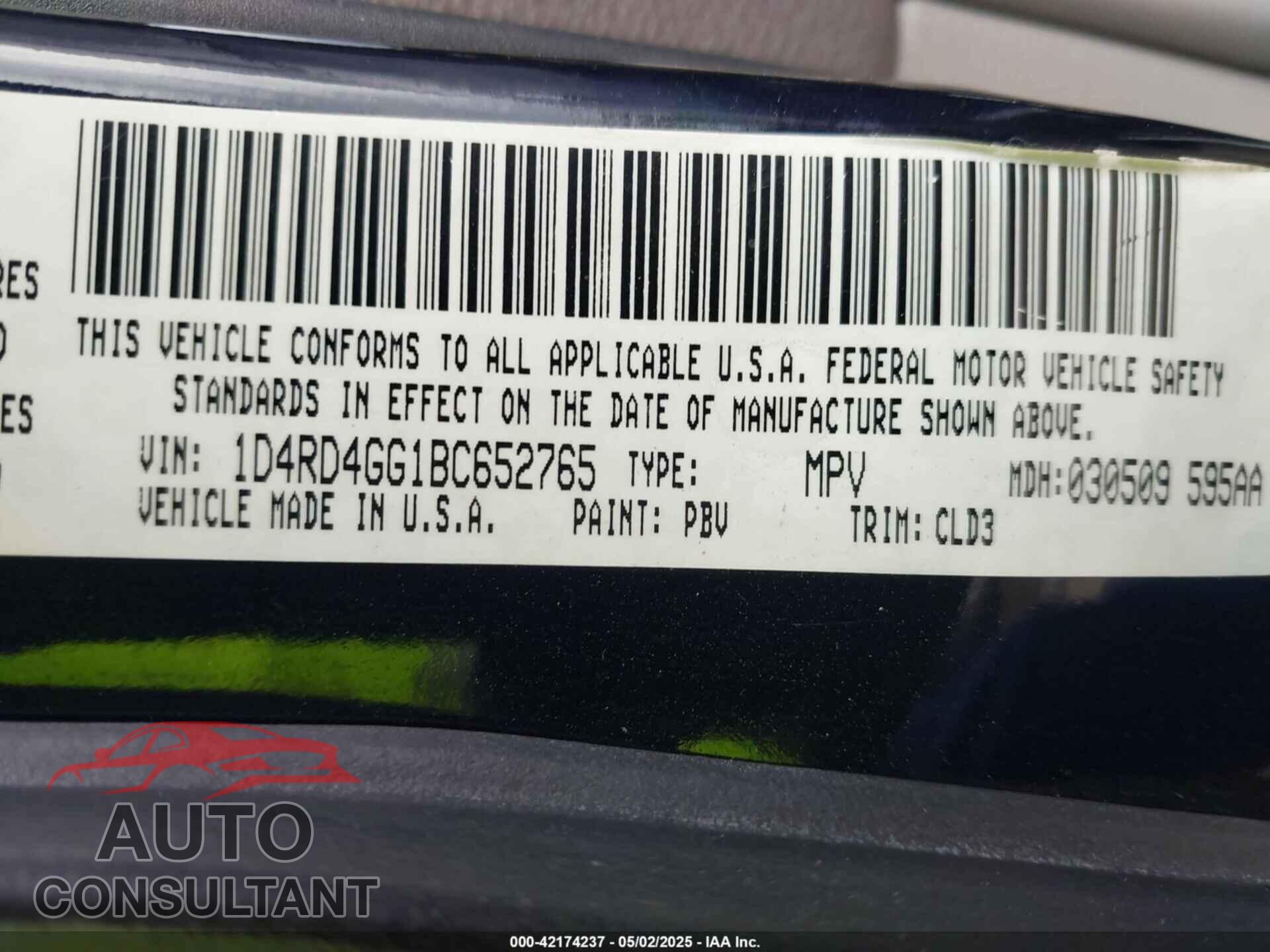 DODGE DURANGO 2011 - 1D4RD4GG1BC652765