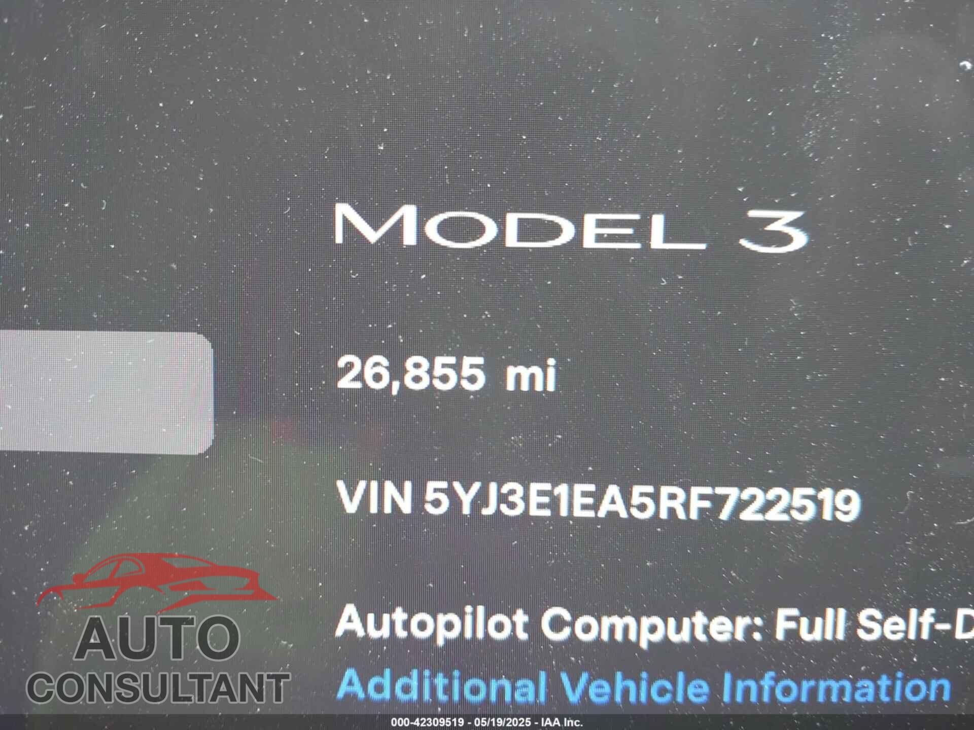 TESLA MODEL 3 2024 - 5YJ3E1EA5RF722519