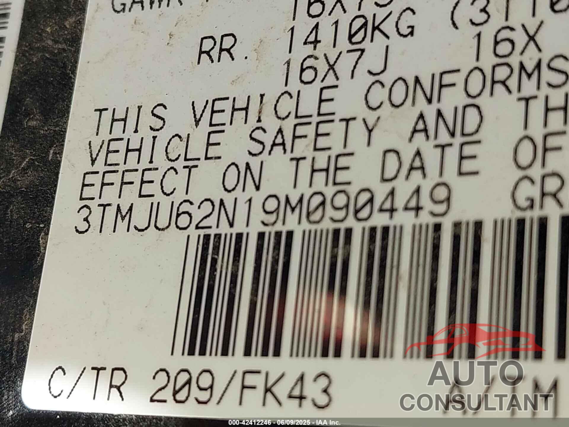 TOYOTA TACOMA 2009 - 3TMJU62N19M090449