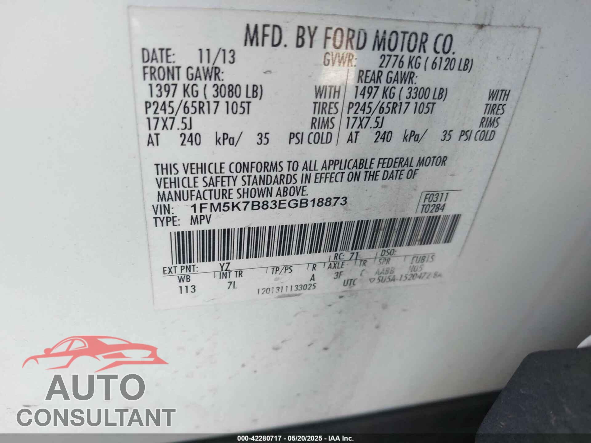 FORD EXPLORER 2014 - 1FM5K7B83EGB18873