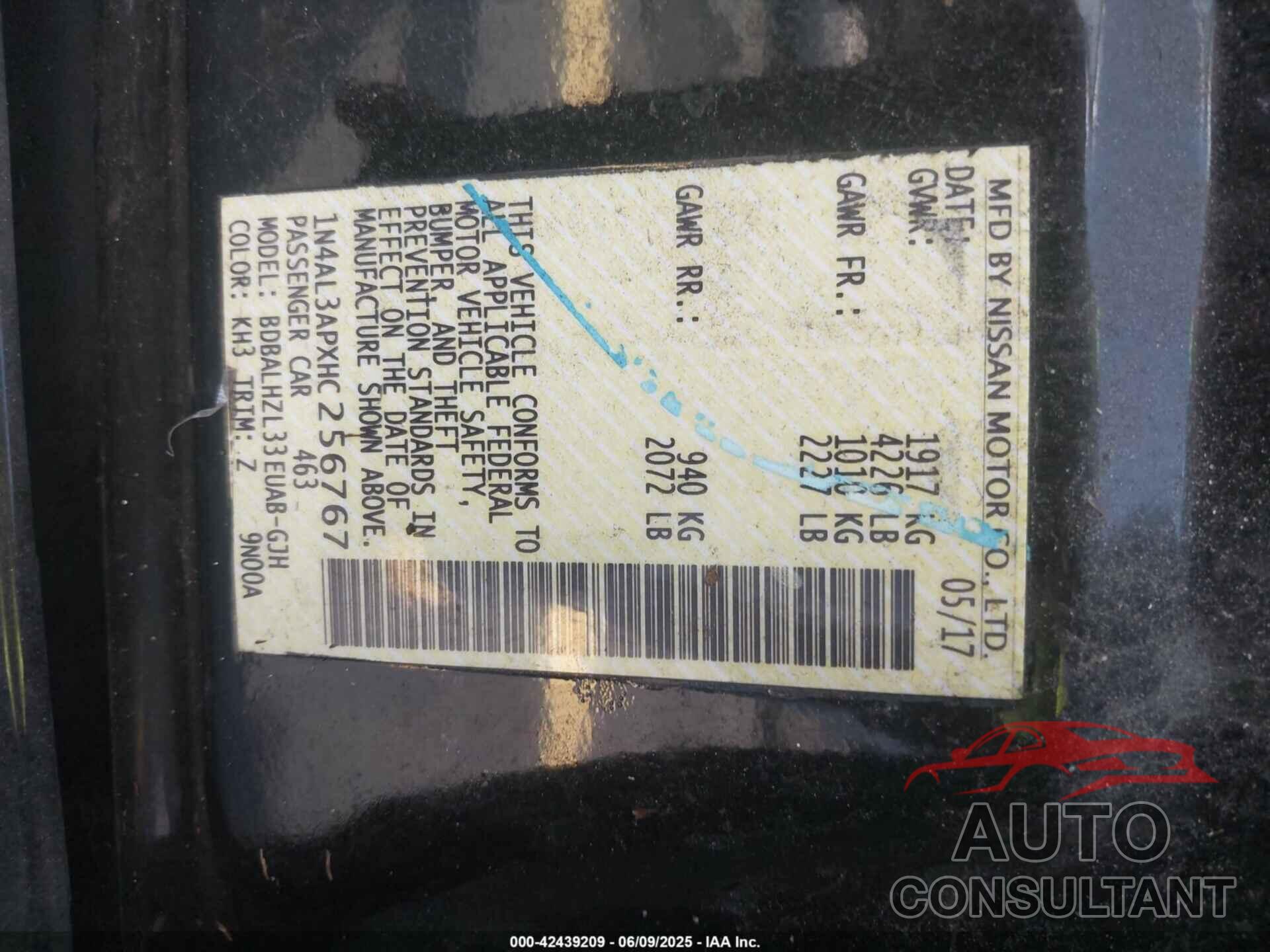 NISSAN ALTIMA 2017 - 1N4AL3APXHC256767