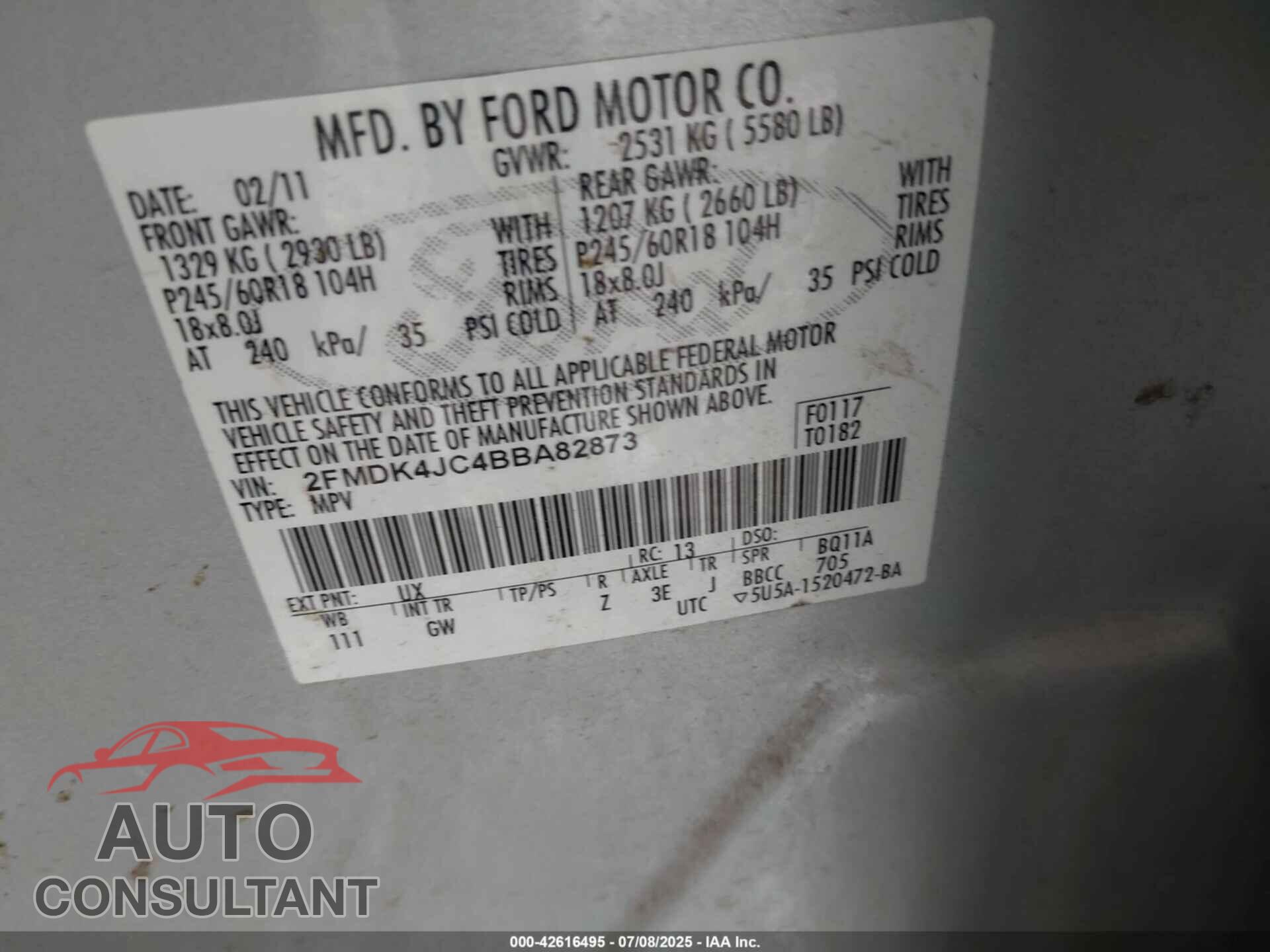 FORD EDGE 2011 - 2FMDK4JC4BBA82873