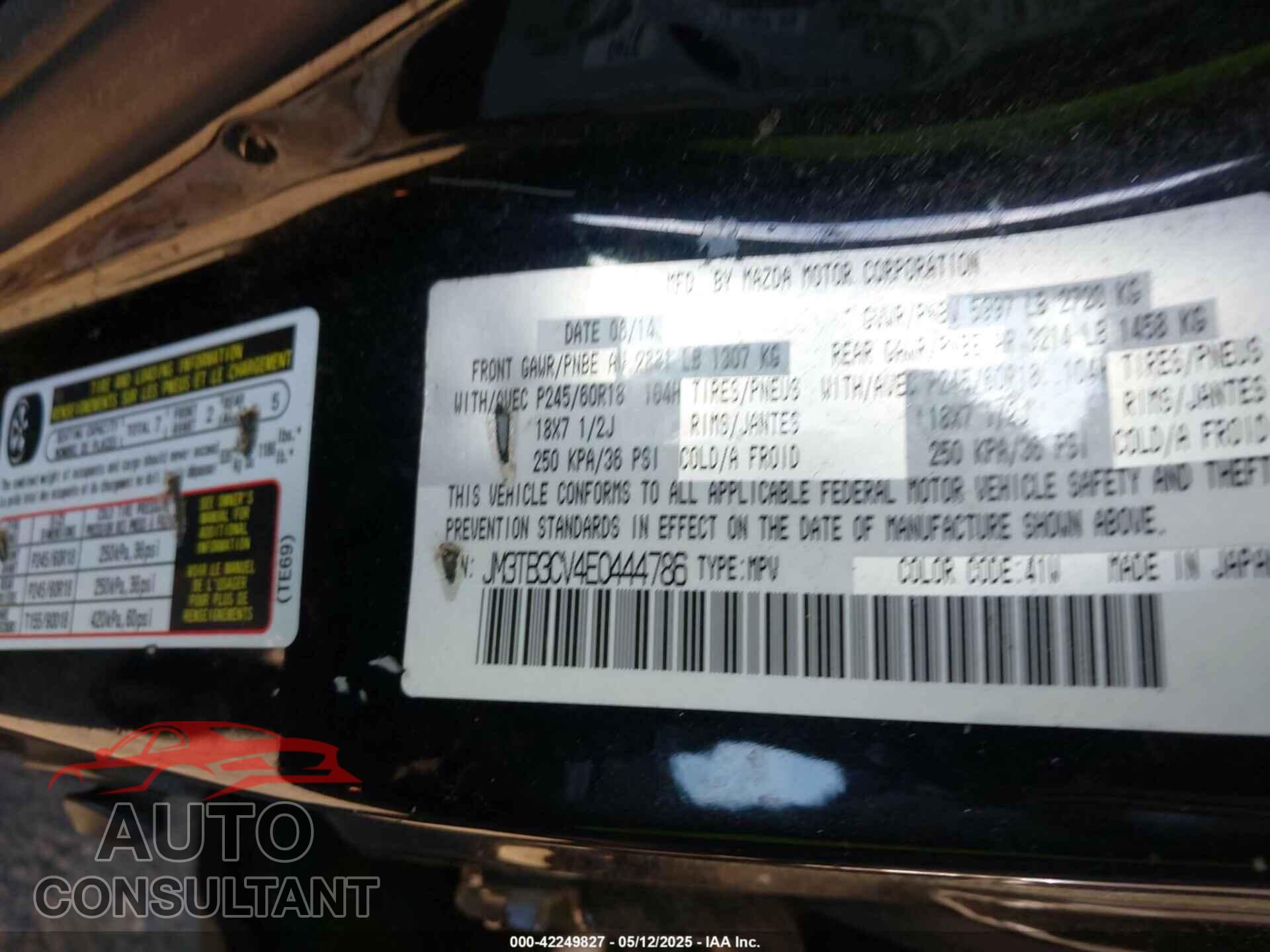 MAZDA CX-9 2014 - JM3TB3CV4E0444786