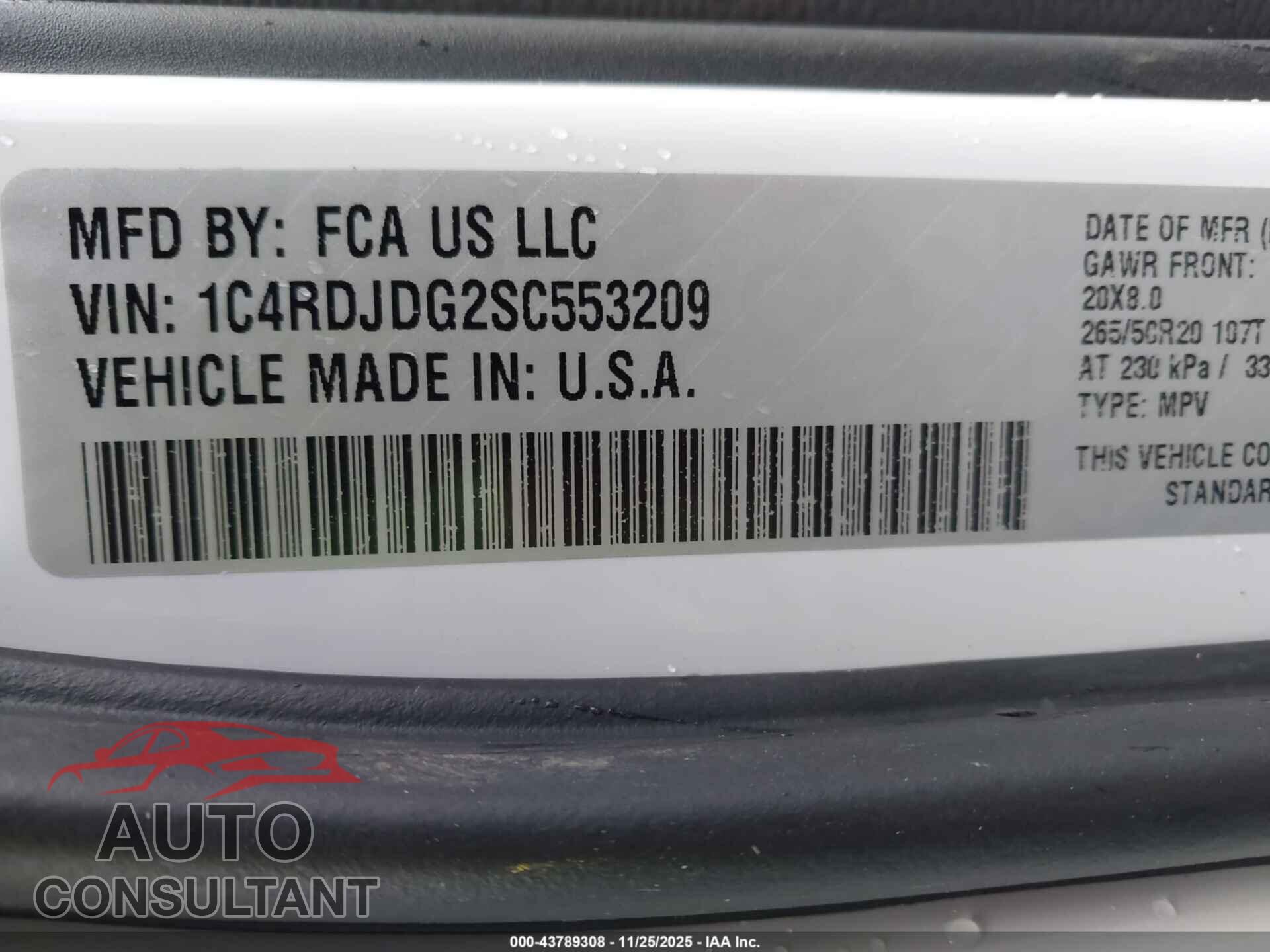 DODGE DURANGO 2025 - 1C4RDJDG2SC553209