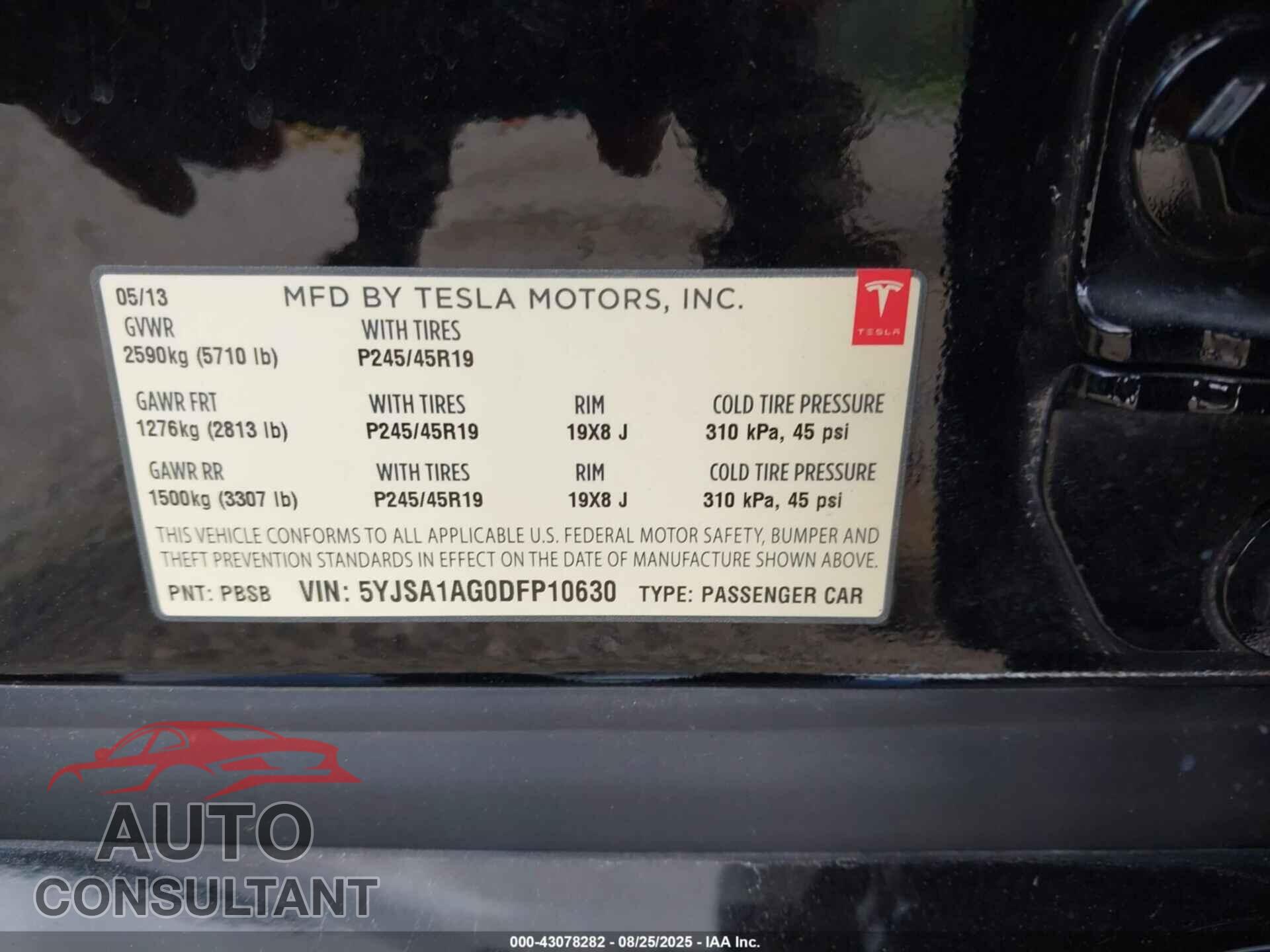 TESLA MODEL S 2013 - 5YJSA1AG0DFP10630