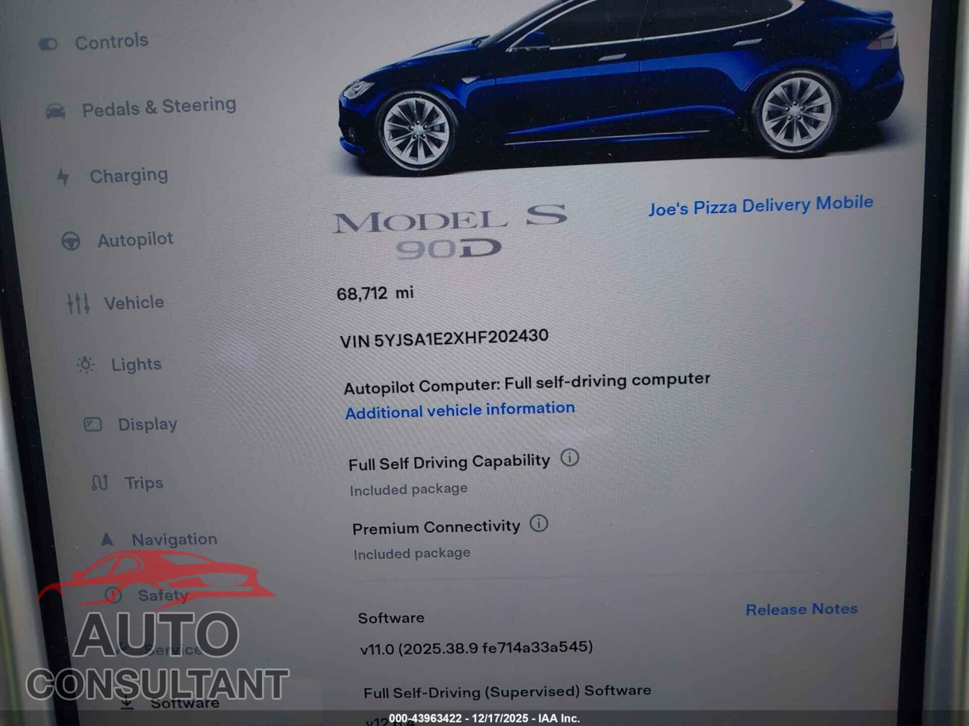 TESLA MODEL S 2017 - 5YJSA1E2XHF202430