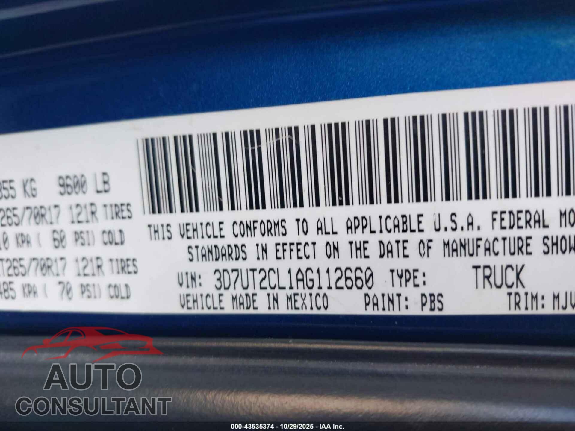 DODGE RAM 2500 2010 - 3D7UT2CL1AG112660