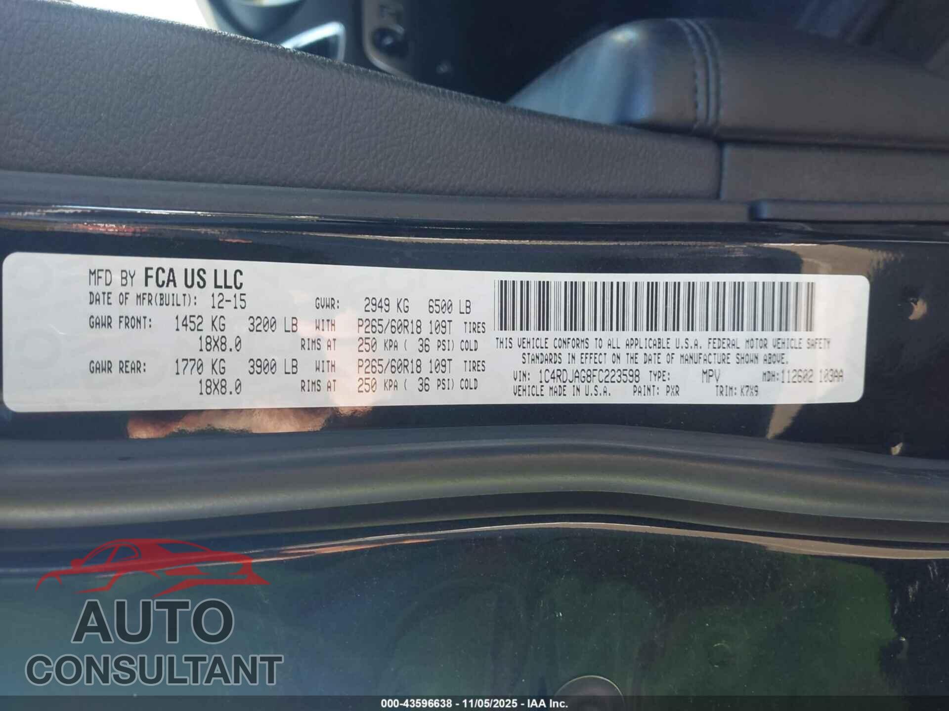 DODGE DURANGO 2015 - 1C4RDJAG8FC223598