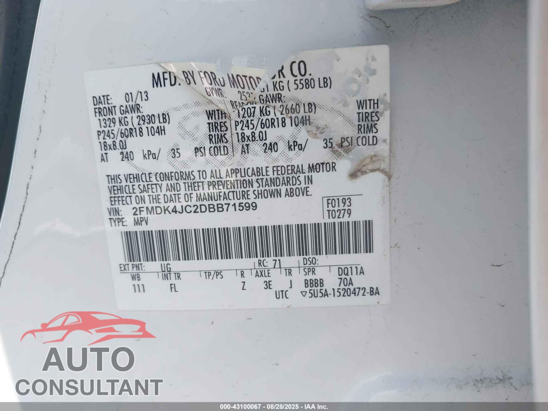 FORD EDGE 2013 - 2FMDK4JC2DBB71599