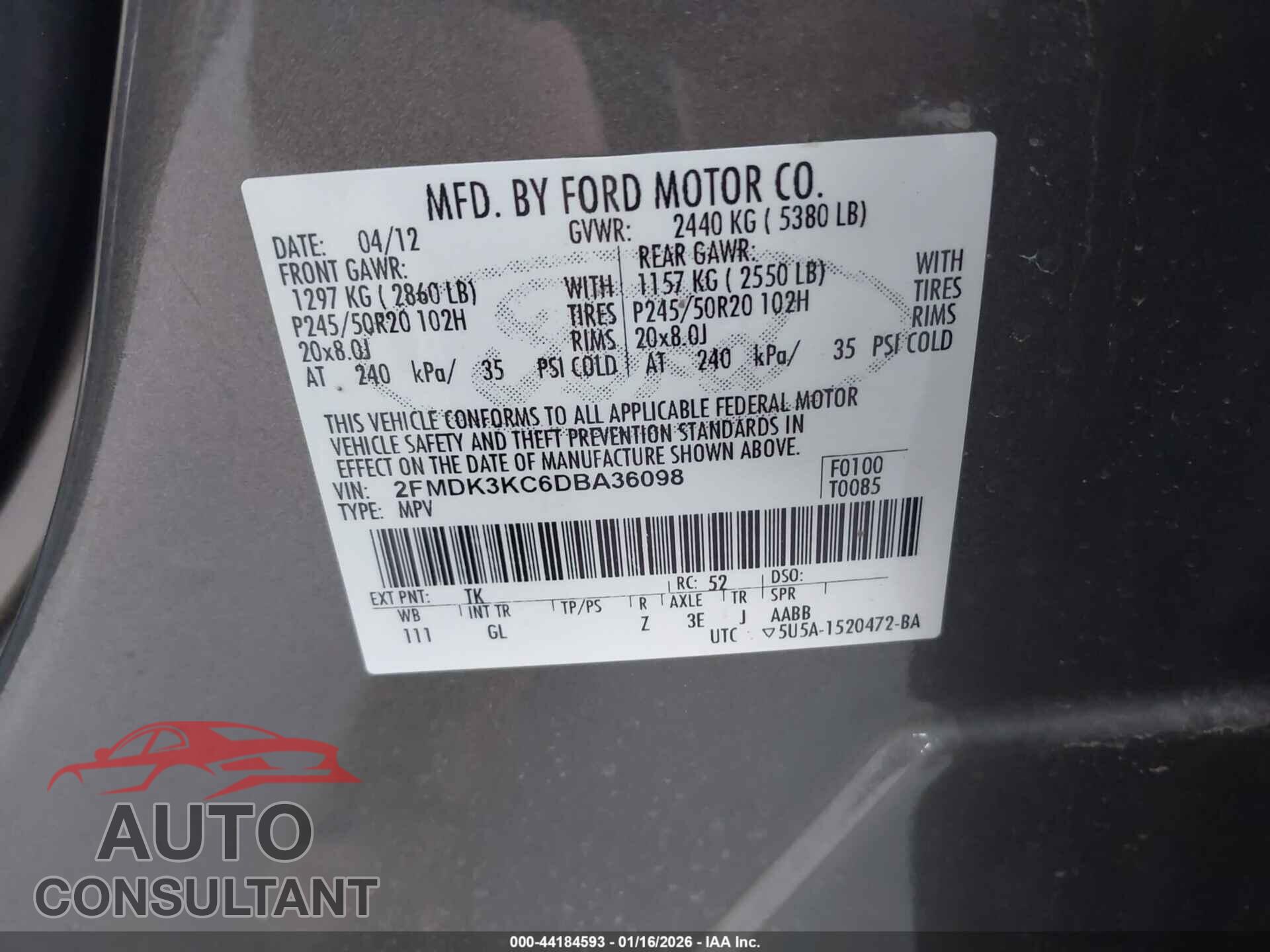 FORD EDGE 2013 - 2FMDK3KC6DBA36098