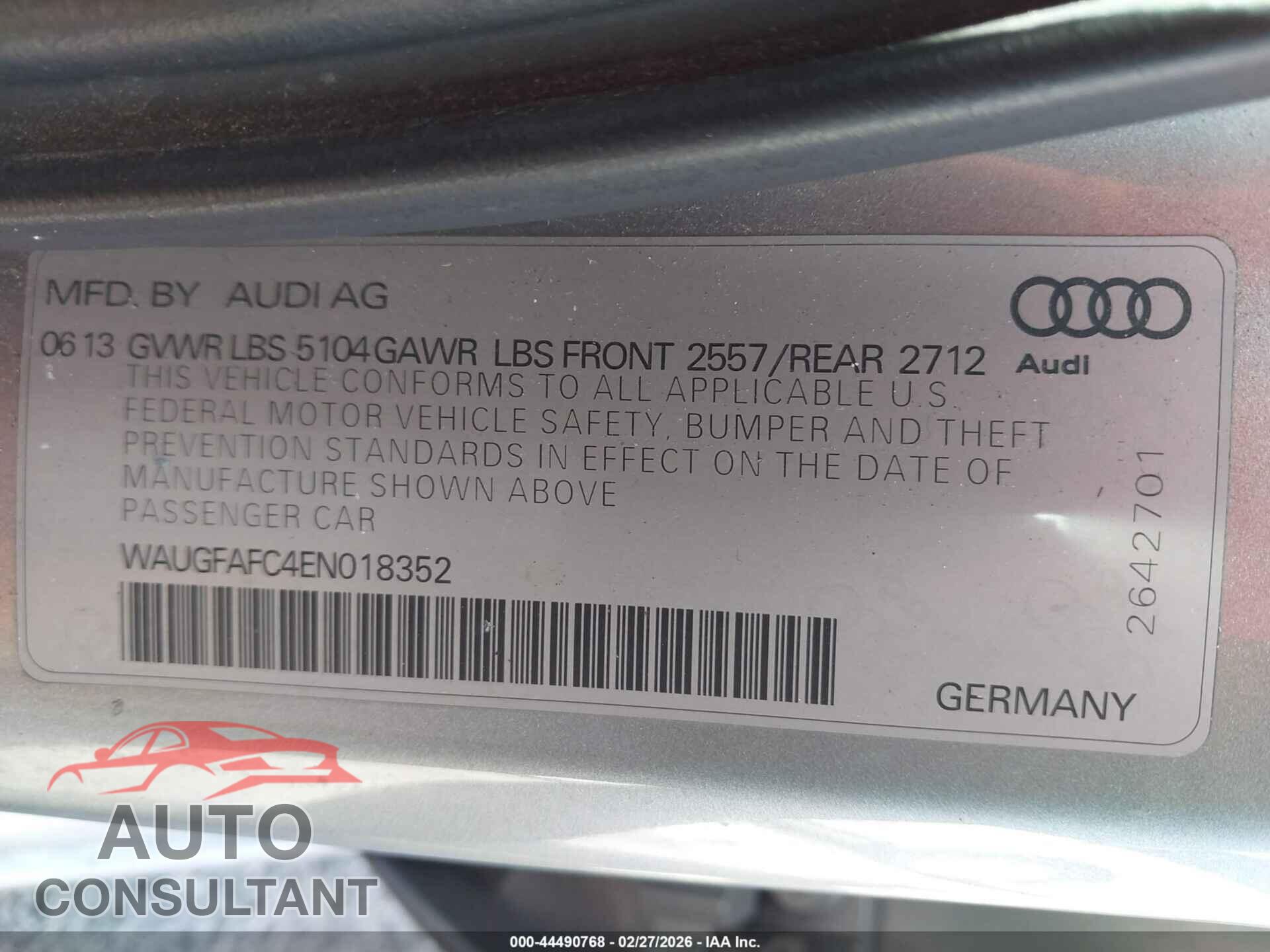 AUDI A6 2014 - WAUGFAFC4EN018352
