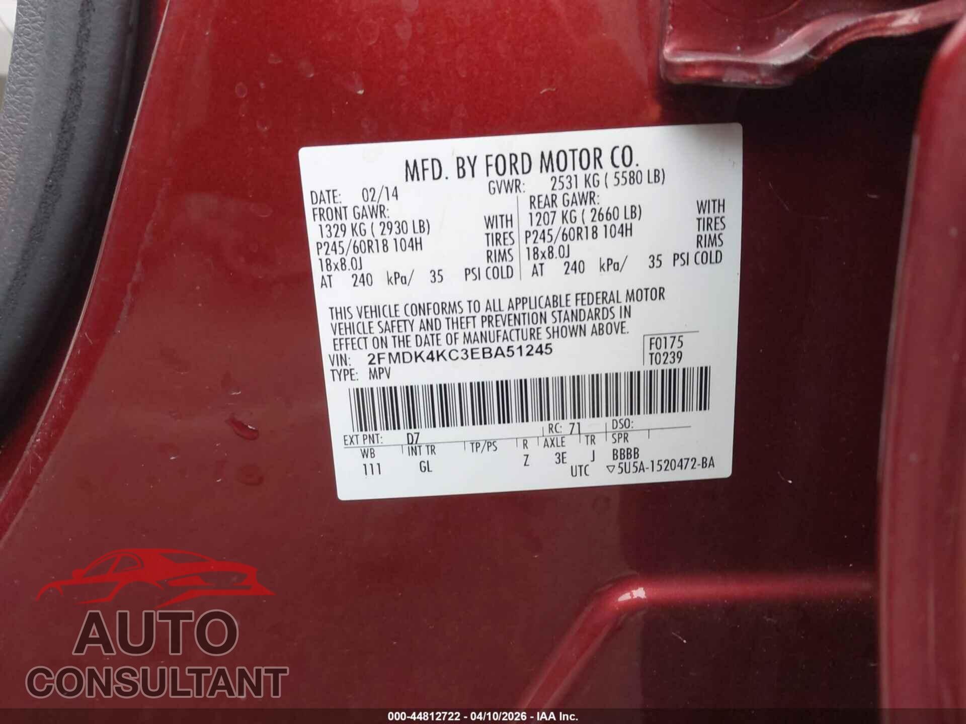 FORD EDGE 2014 - 2FMDK4KC3EBA51245