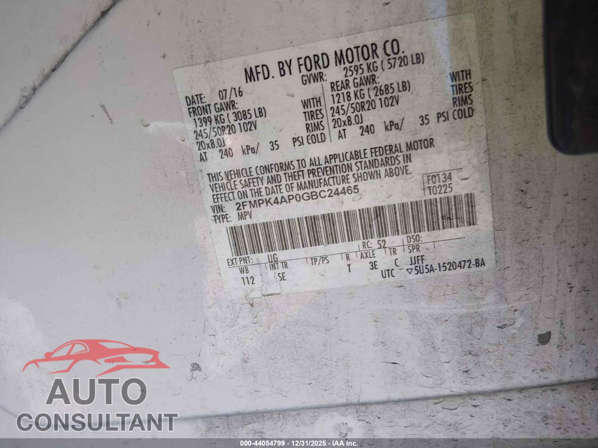 FORD EDGE 2016 - 2FMPK4AP0GBC24465
