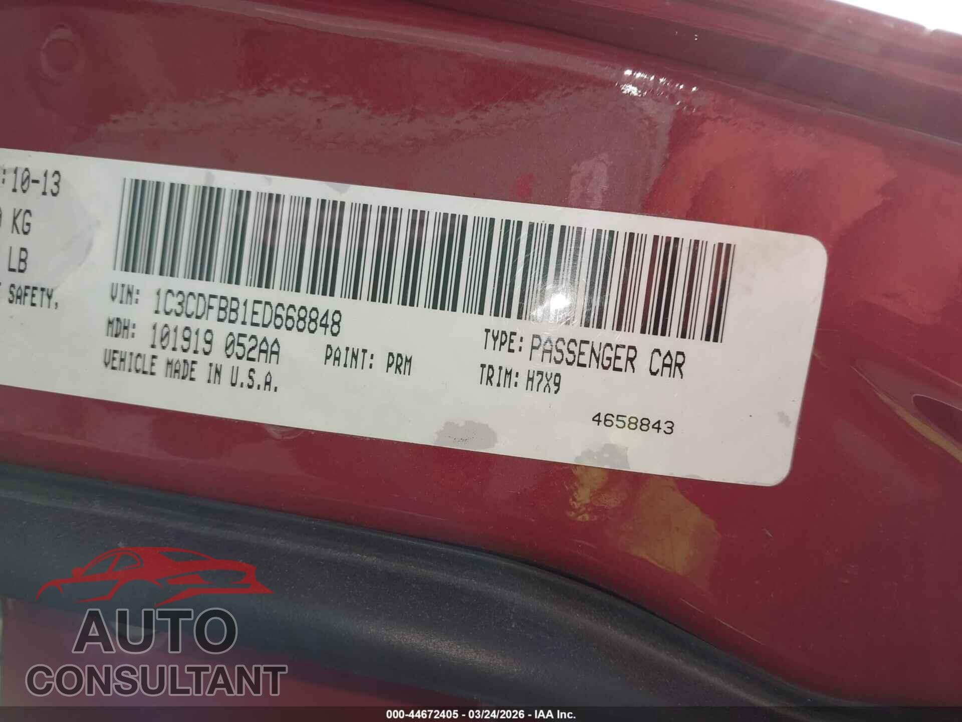 DODGE DART 2014 - 1C3CDFBB1ED668848