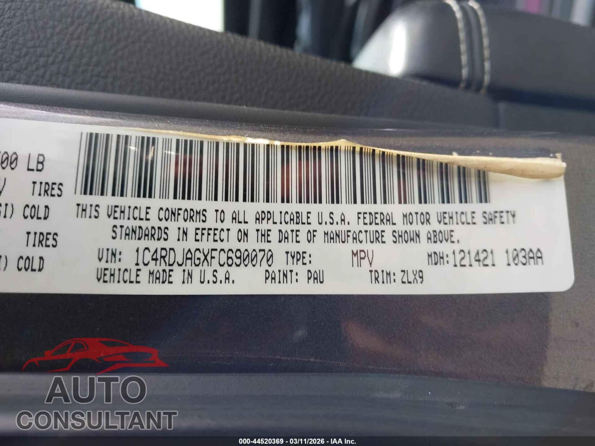 DODGE DURANGO 2015 - 1C4RDJAGXFC690070