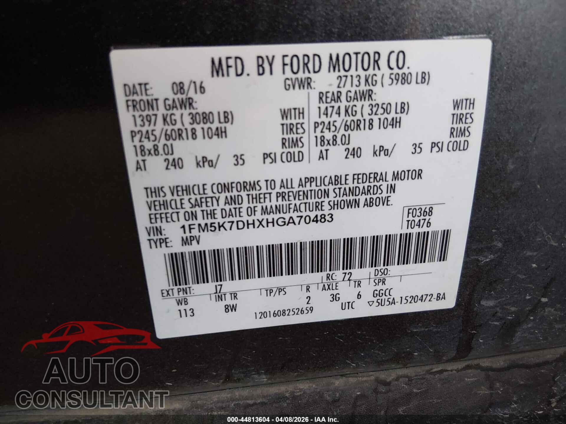 FORD EXPLORER 2017 - 1FM5K7DHXHGA70483