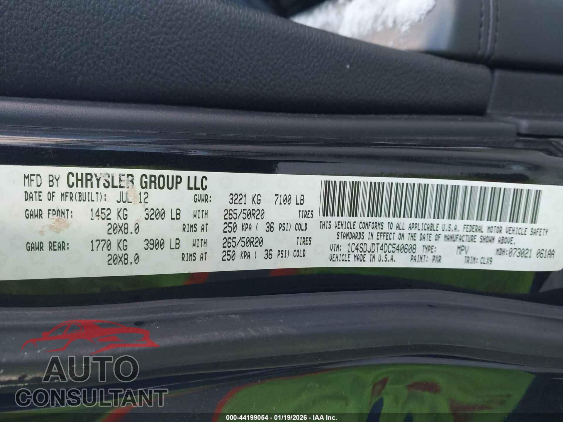 DODGE DURANGO 2013 - 1C4SDJDT4DC540608